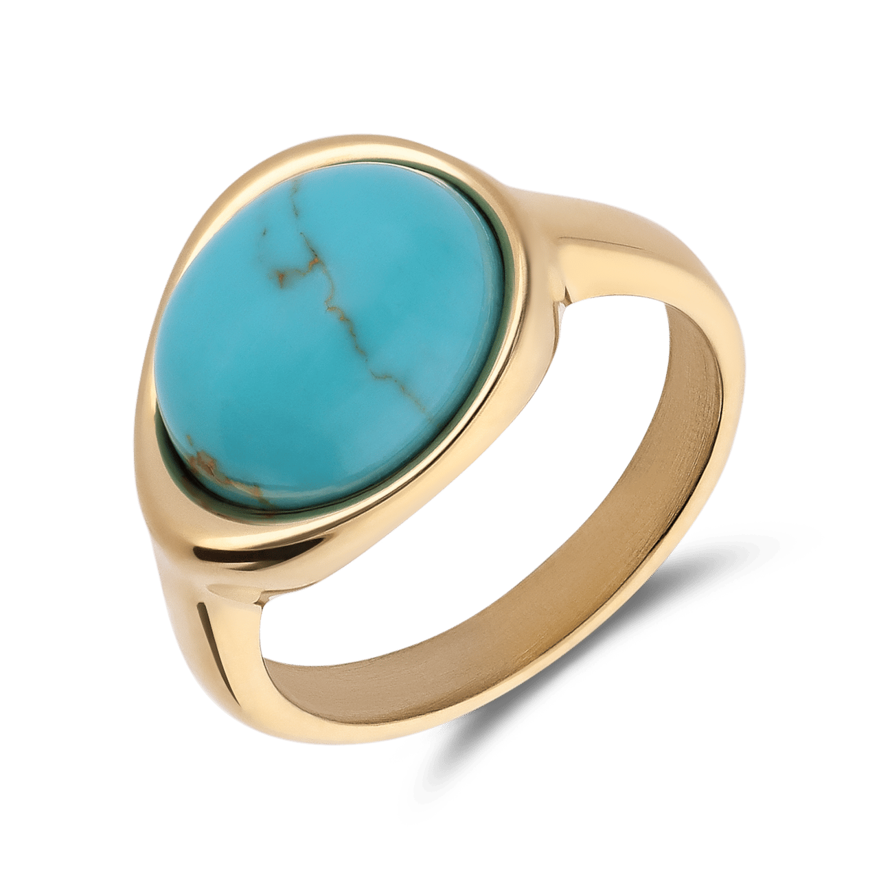 Ring aus Edelstahl, vergoldet, mit Türkis, oval