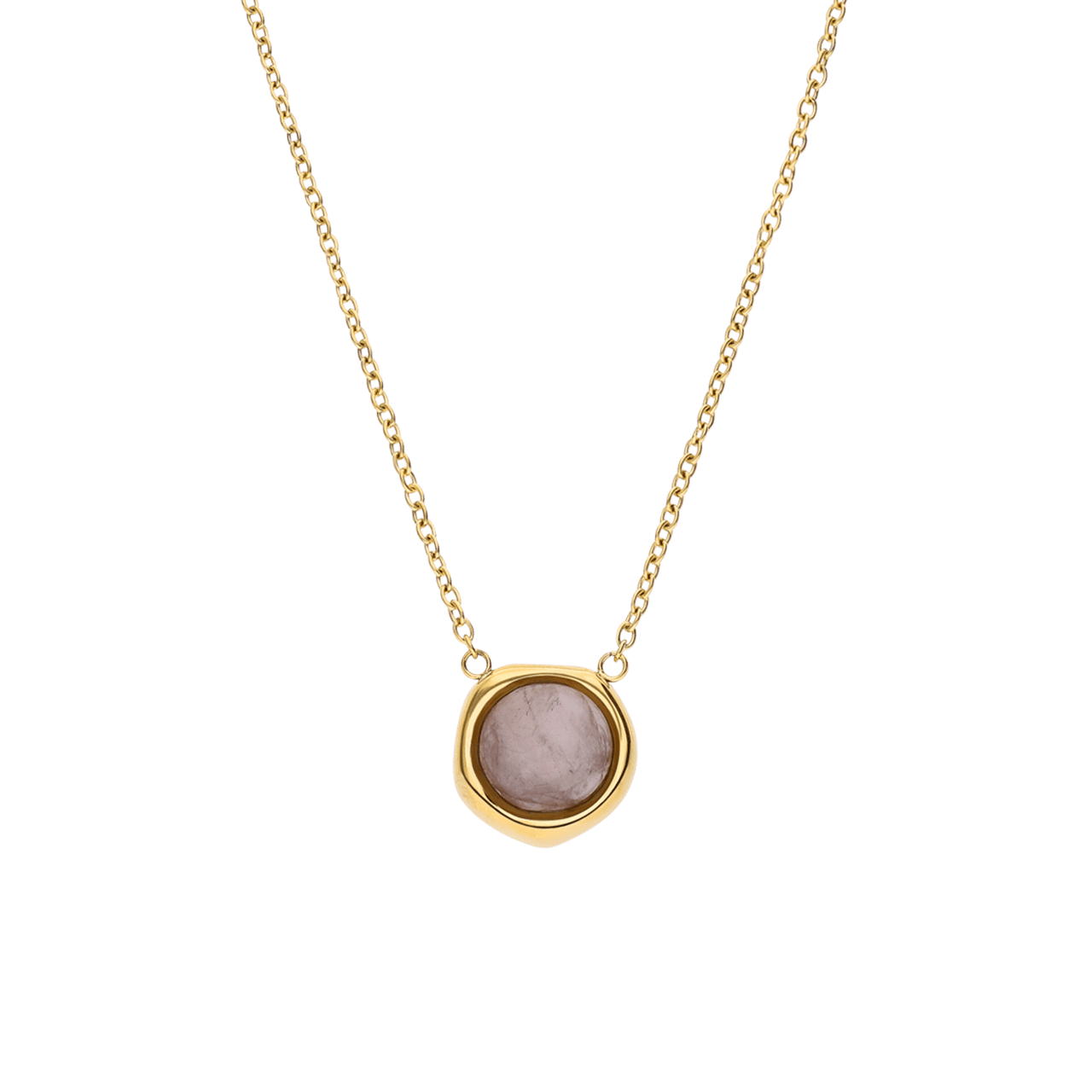 LuLu Jewels stainless steel goldplated ketting met rozenkwarts voor dames