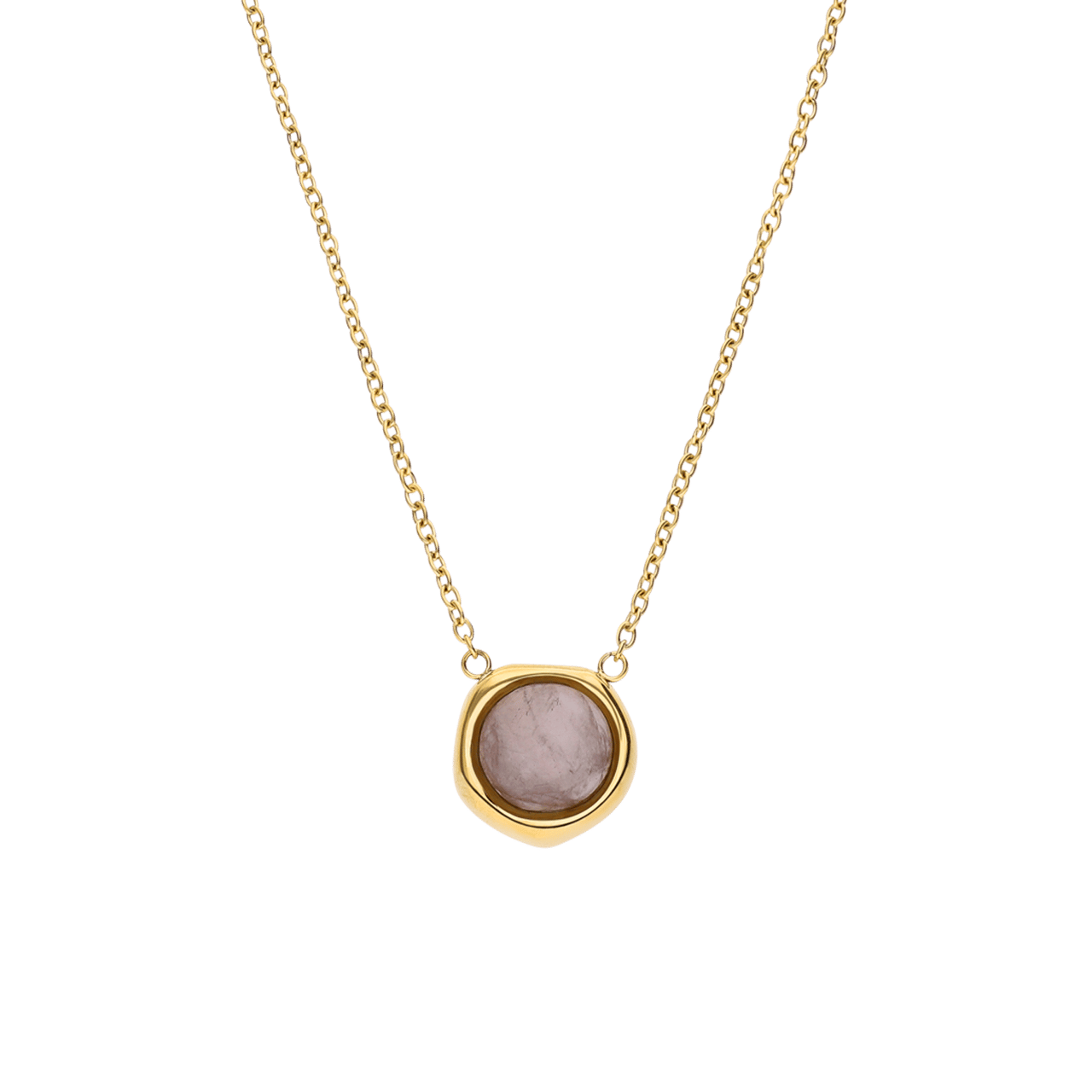 Stalen goldplated ketting met hanger met rozenkwarts voor dames