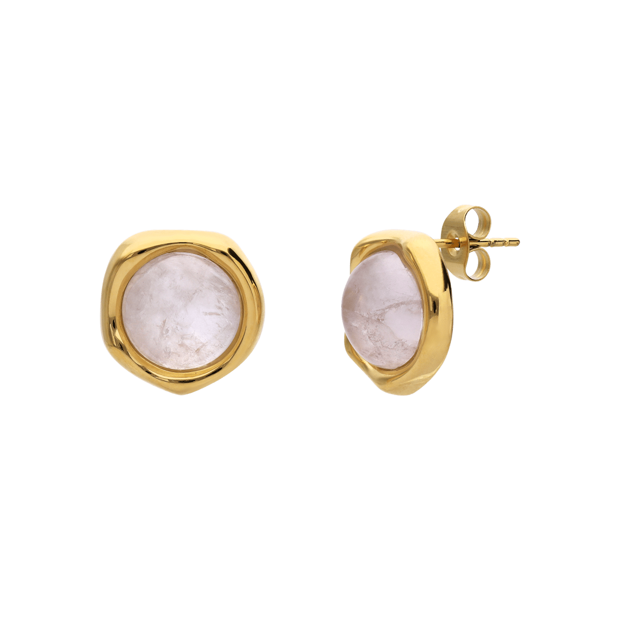Stalen goldplated oorknoppenmet rozenkwarts voor dames