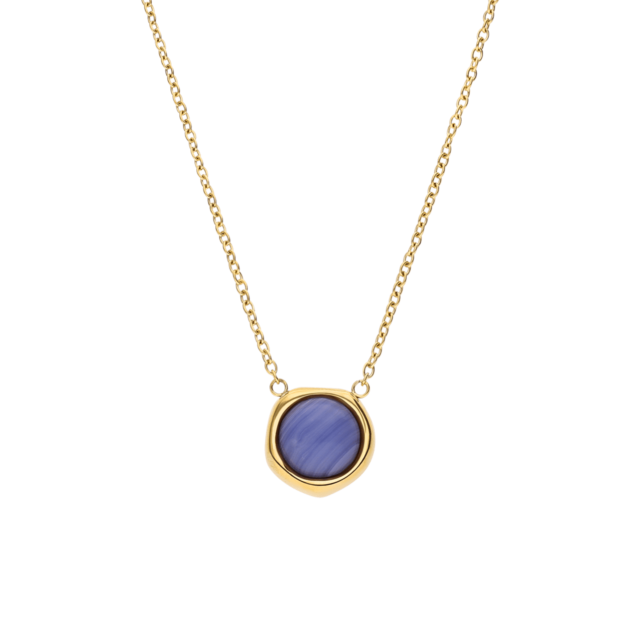 LuLu Jewels stainless steel goldplated ketting met blue lace agaat voor dames