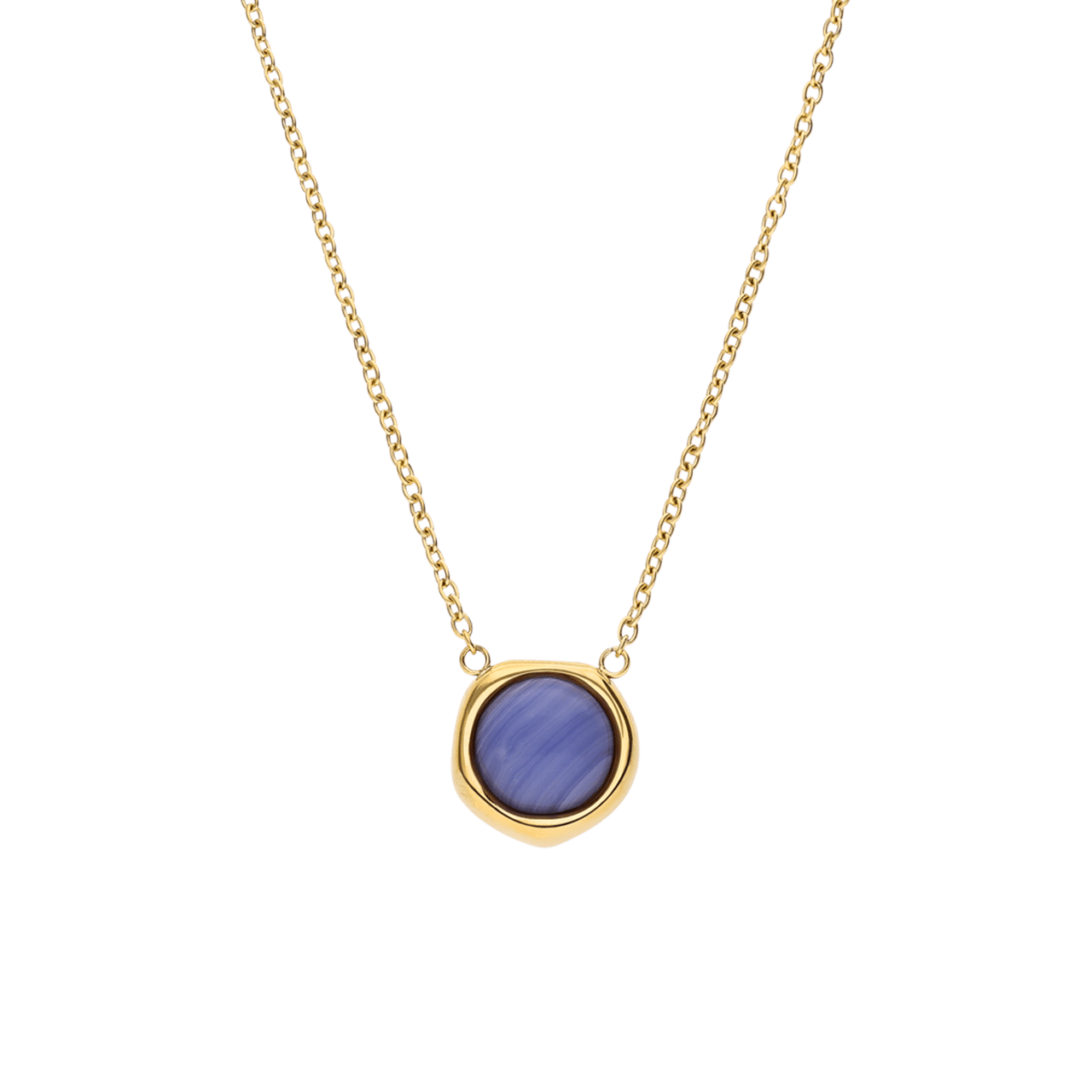 Stalen goldplated ketting met hanger met blue lace agaat voor dames