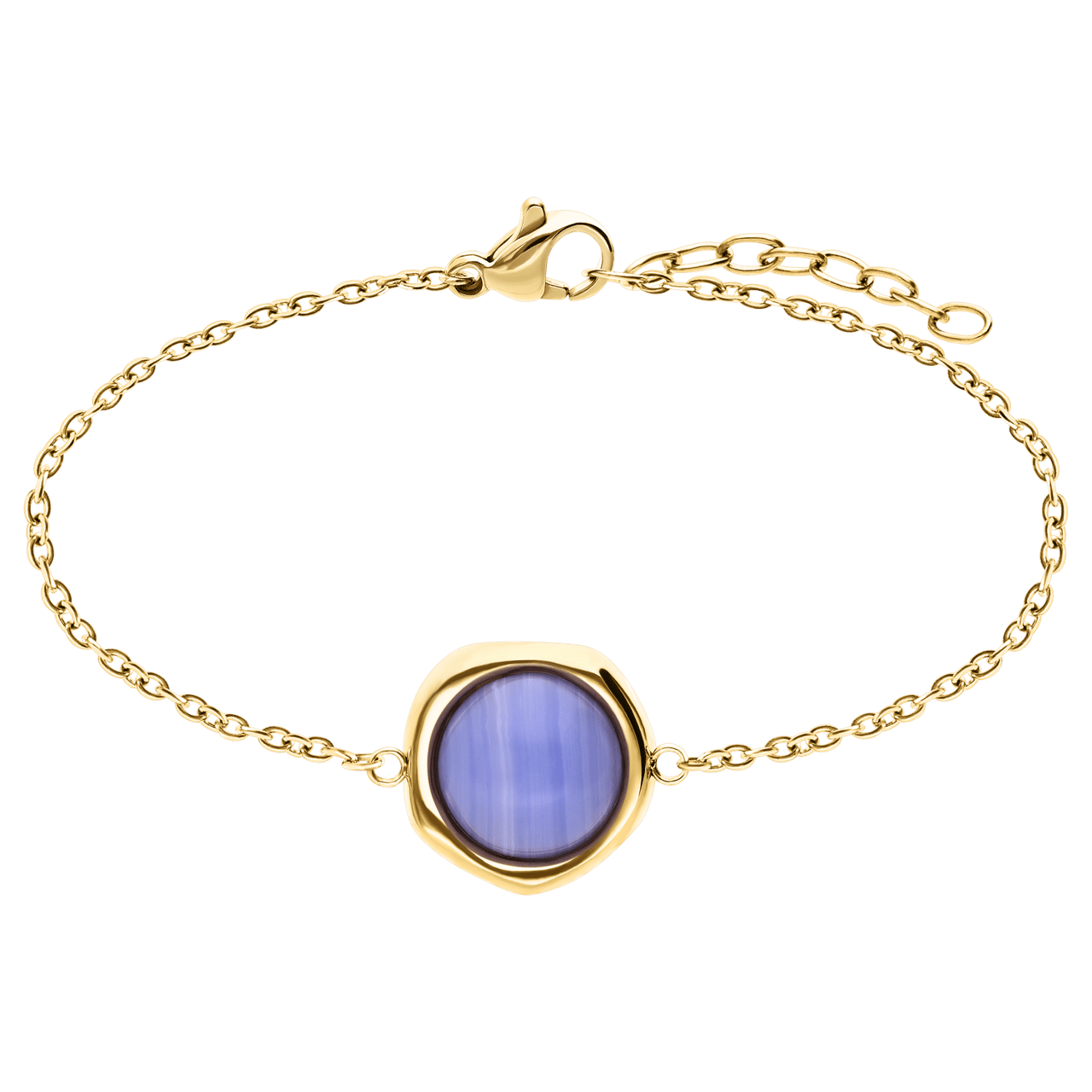 Stainless steel goldplated armband met blue lace