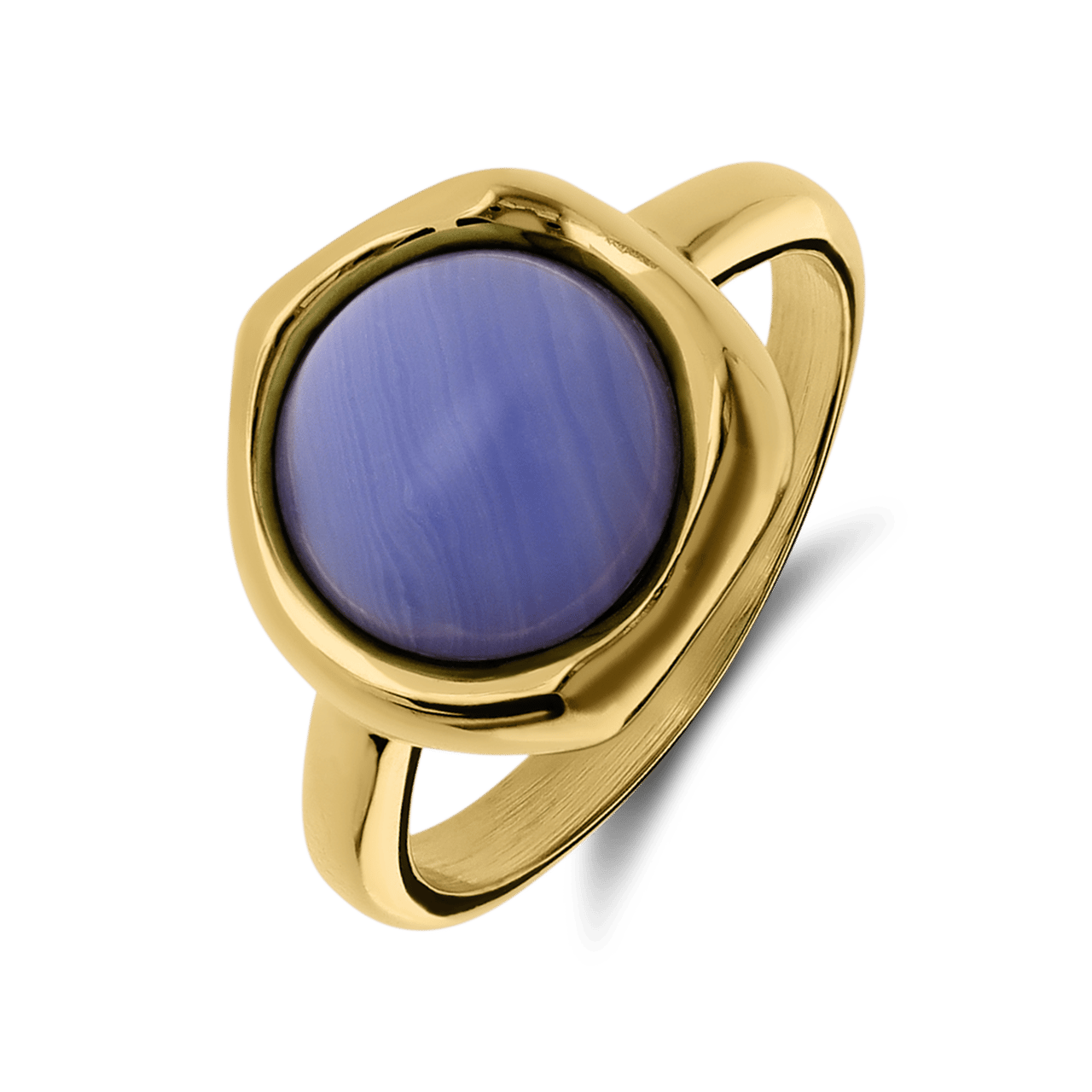 Stainless steel goldplated ring met blue lace agaat voor dames