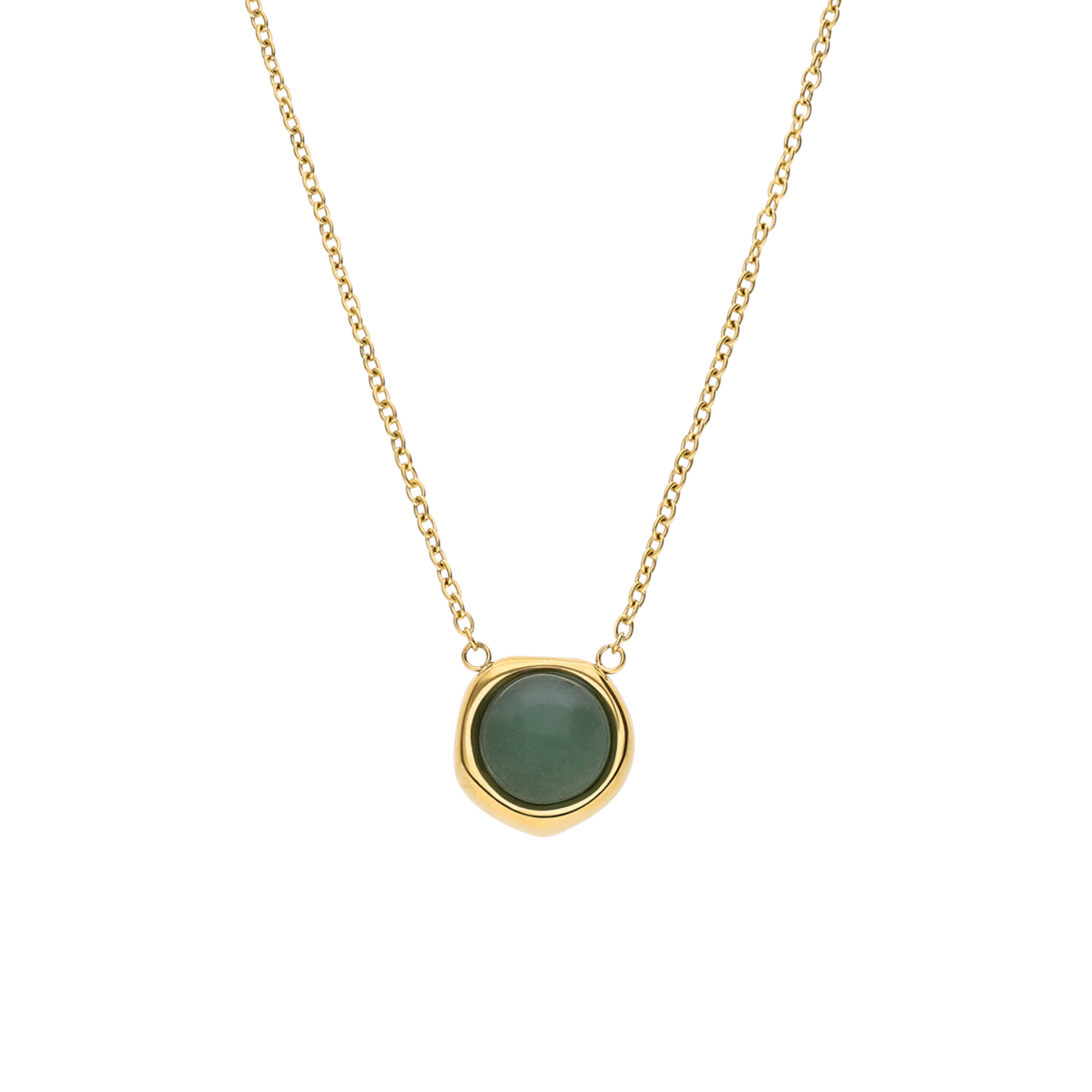 Stalen goldplated ketting met hanger met groene aventurijn voor dames