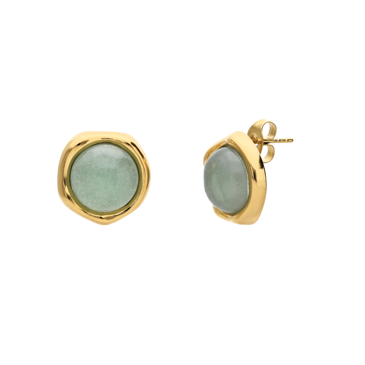 Stalen goldplated oorknoppen met groen aventurijn voor dames