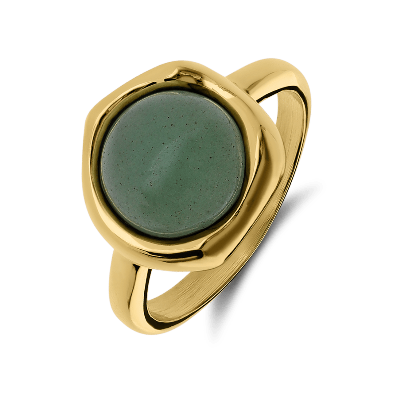 Stainless steel goldplated ring met groen aventurijn