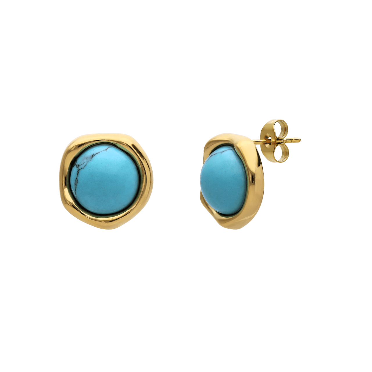Stainless steel goldplated oorknoppen met turquoise voor dames