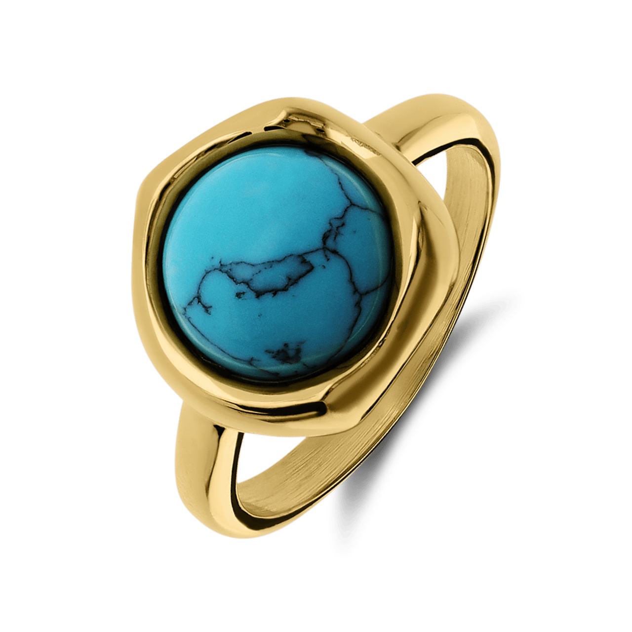 Ring, Edelstahl, vergoldet, mit Türkis