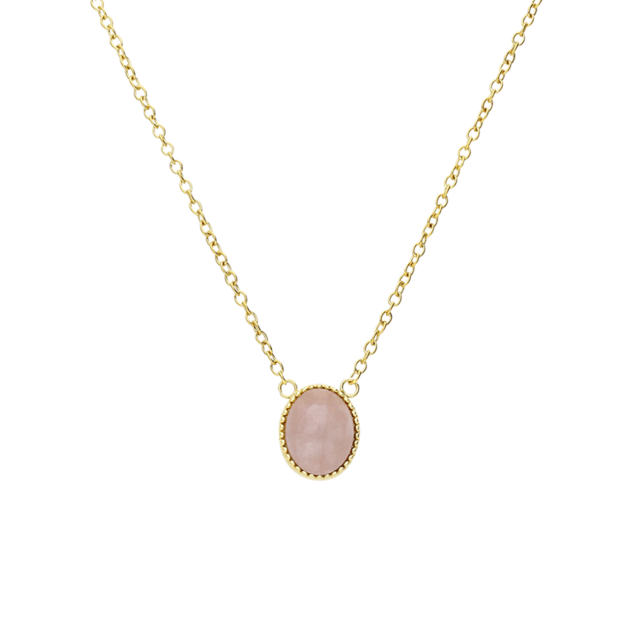 Stalen goldplated ketting met hanger met rozenkwarts voor dames