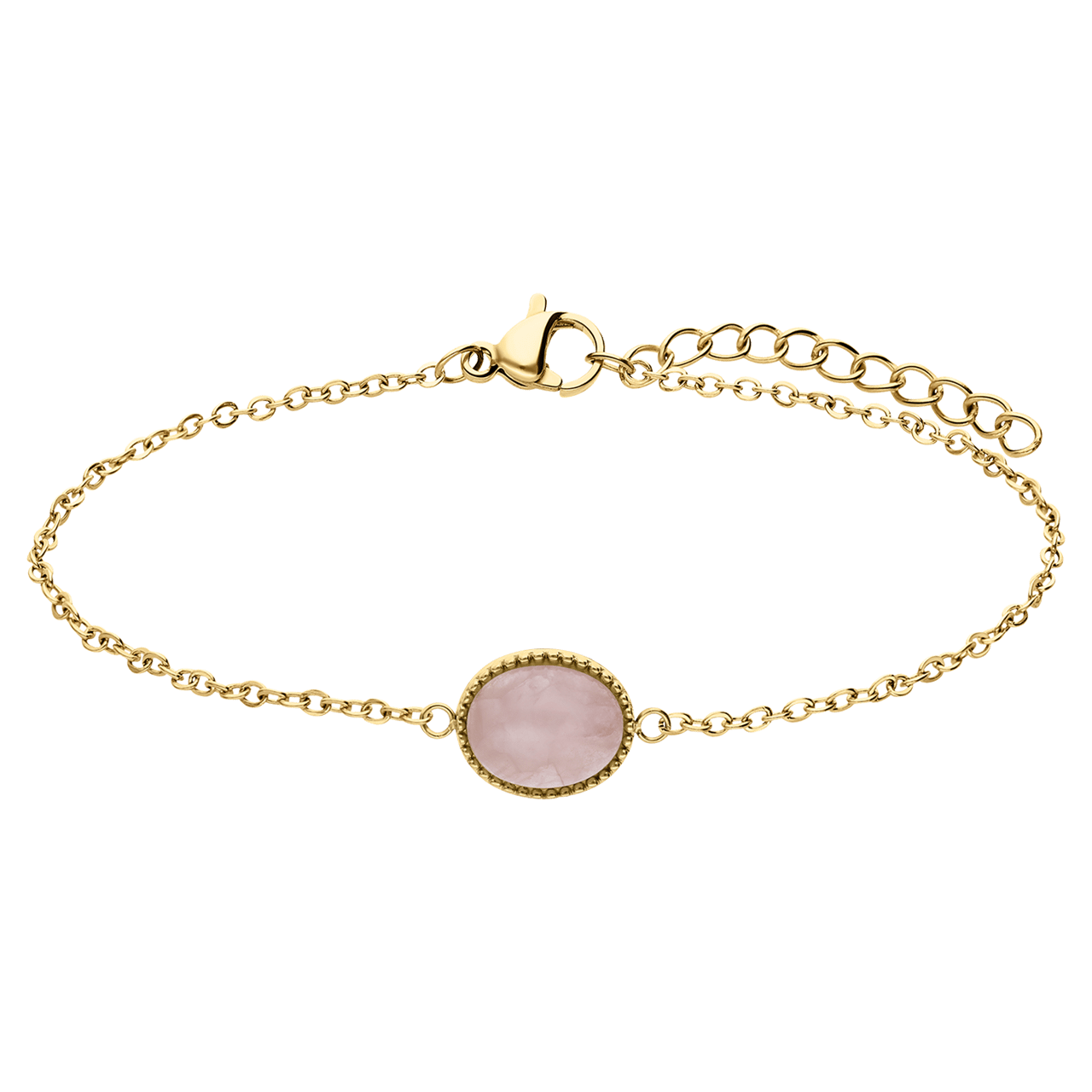 Stainless steel goldplated fantasiearmband met rozenkwarts voor dames