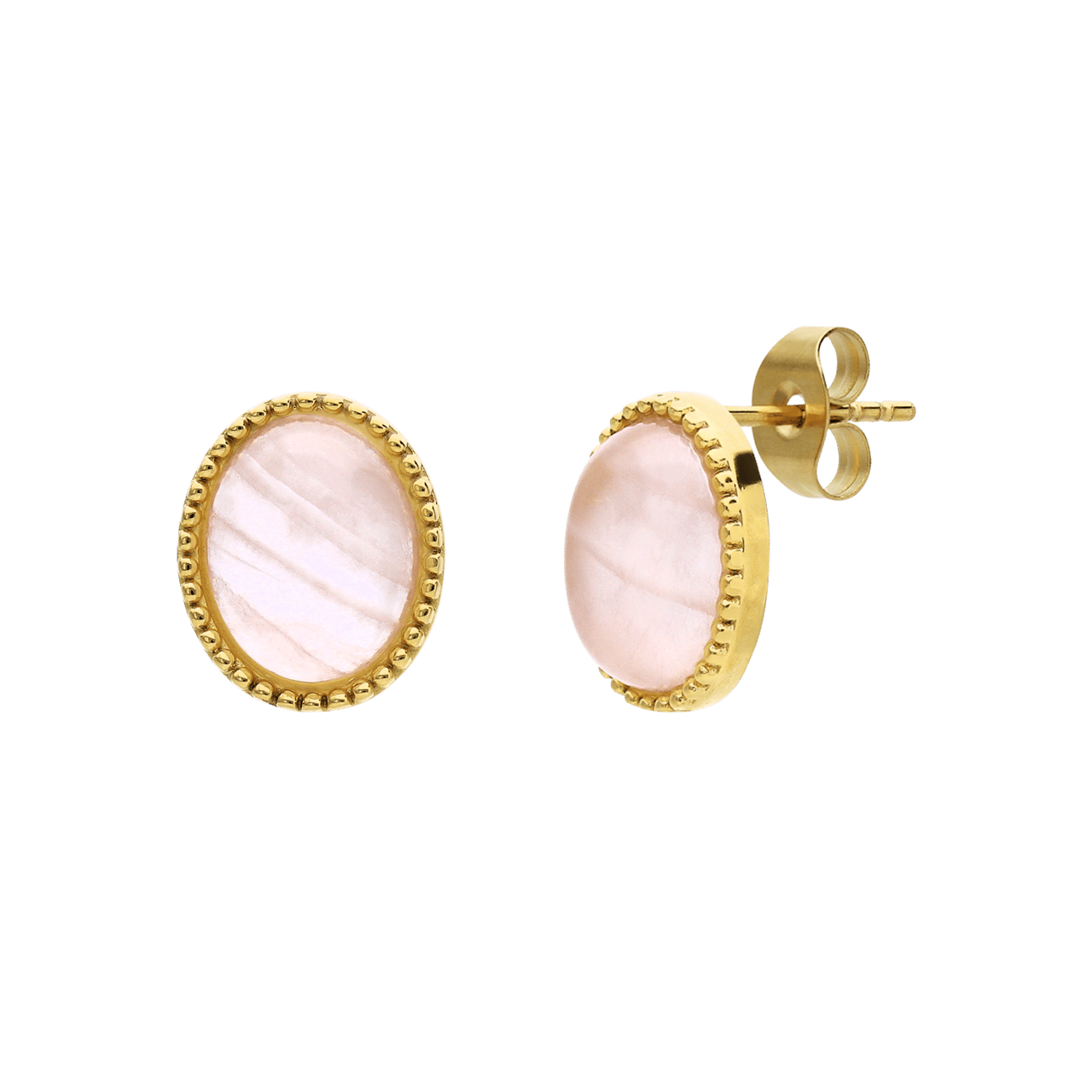 Stalen goldplated oorknoppen met rozenkwarts voor dames