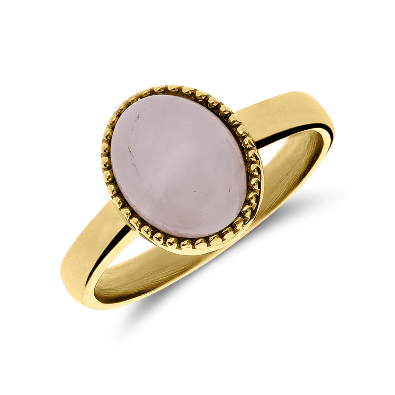Stainless steel goldplated ring met rozenkwarts voor dames