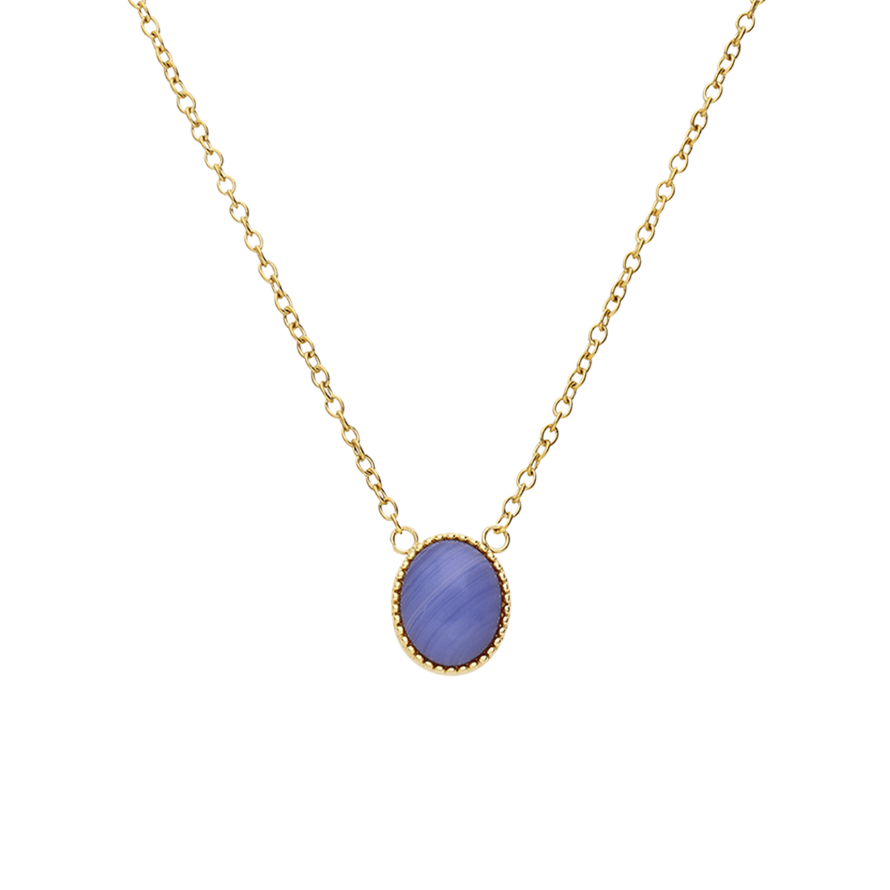 Stalen goldplated ketting met hanger met blue lace agaat voor dames