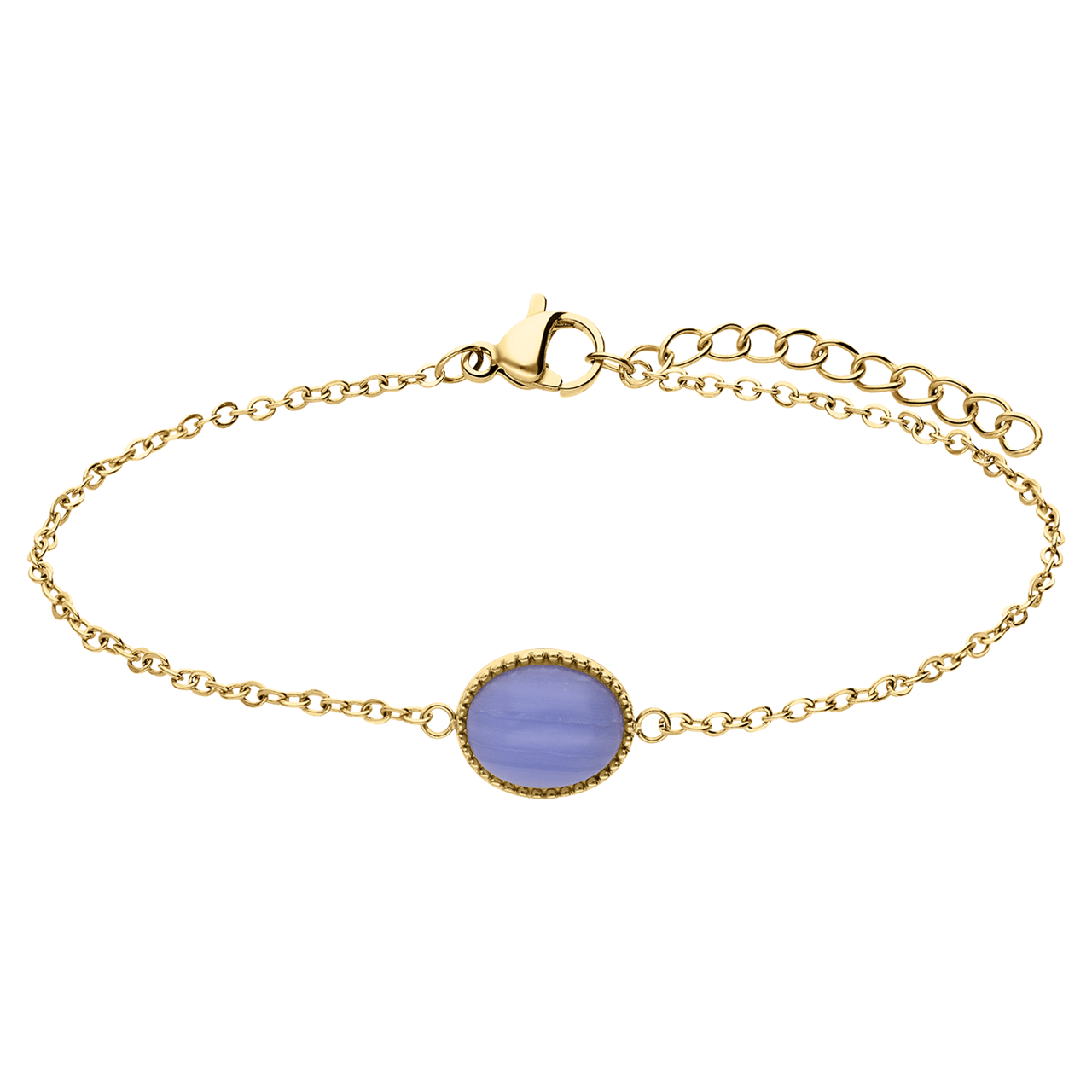Stainless steel goldplated armband met blue lace