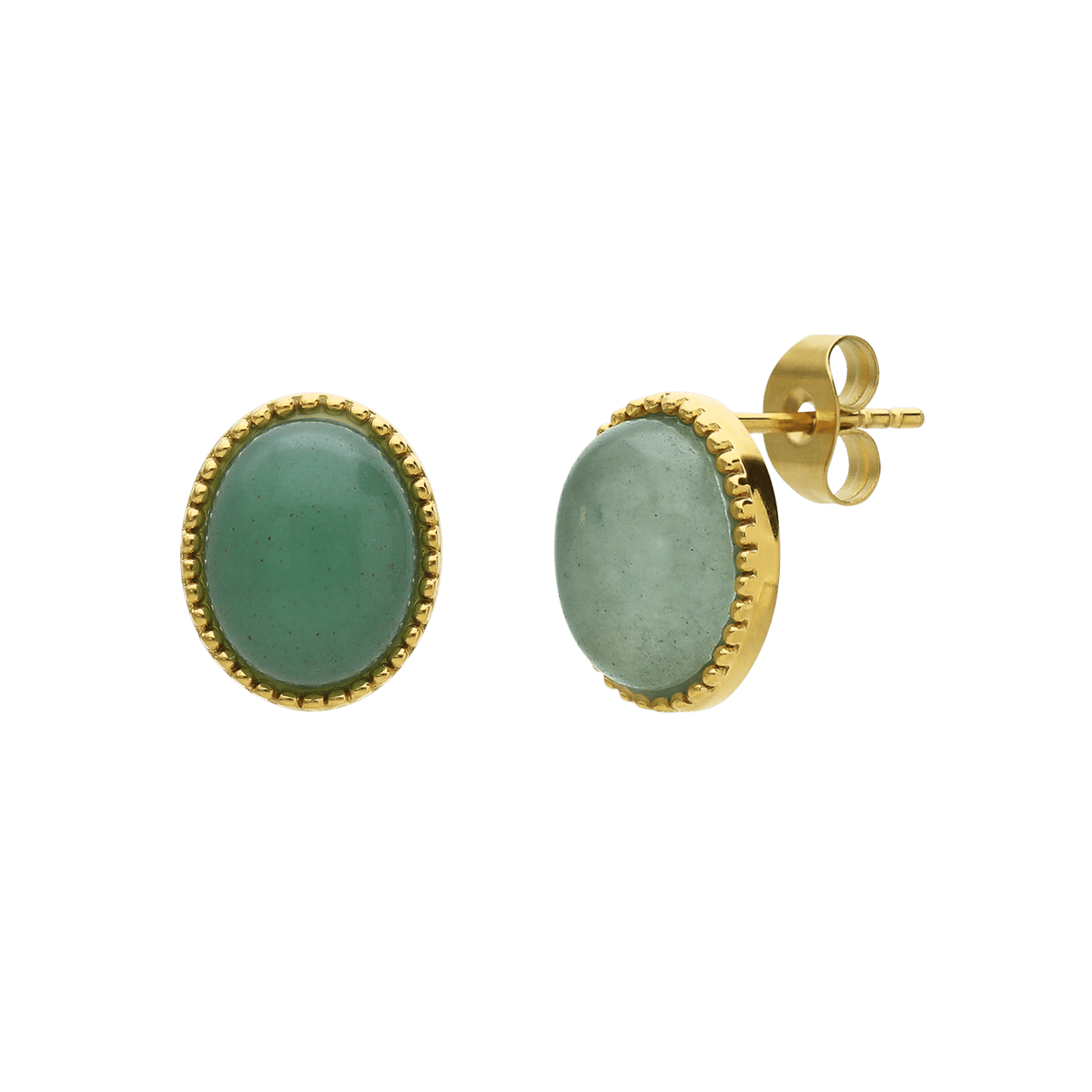 Stainless steel goldplated oorknoppen met groen aventurijn voor dames