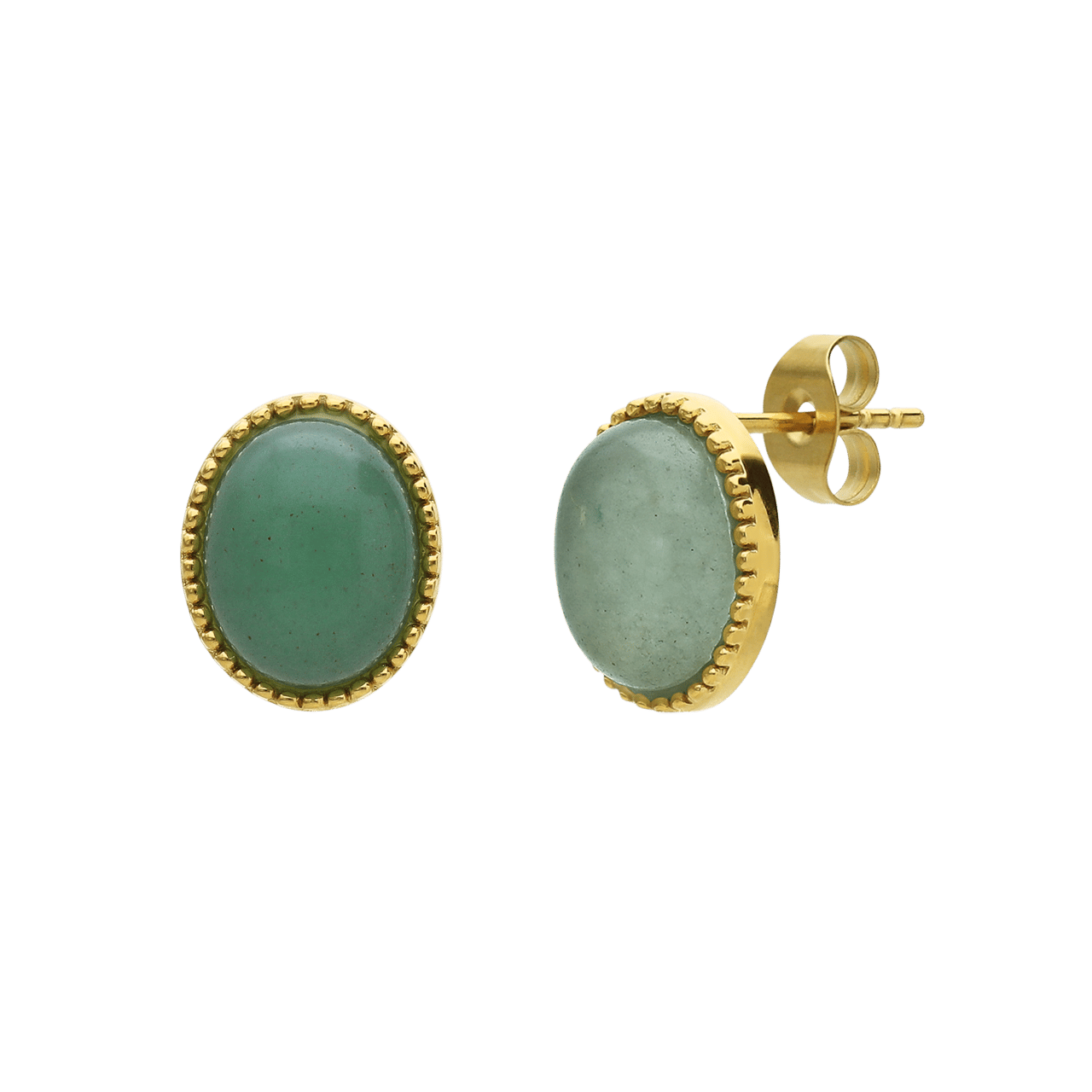 Stalen goldplated oorknoppen met groen aventurijn voor dames