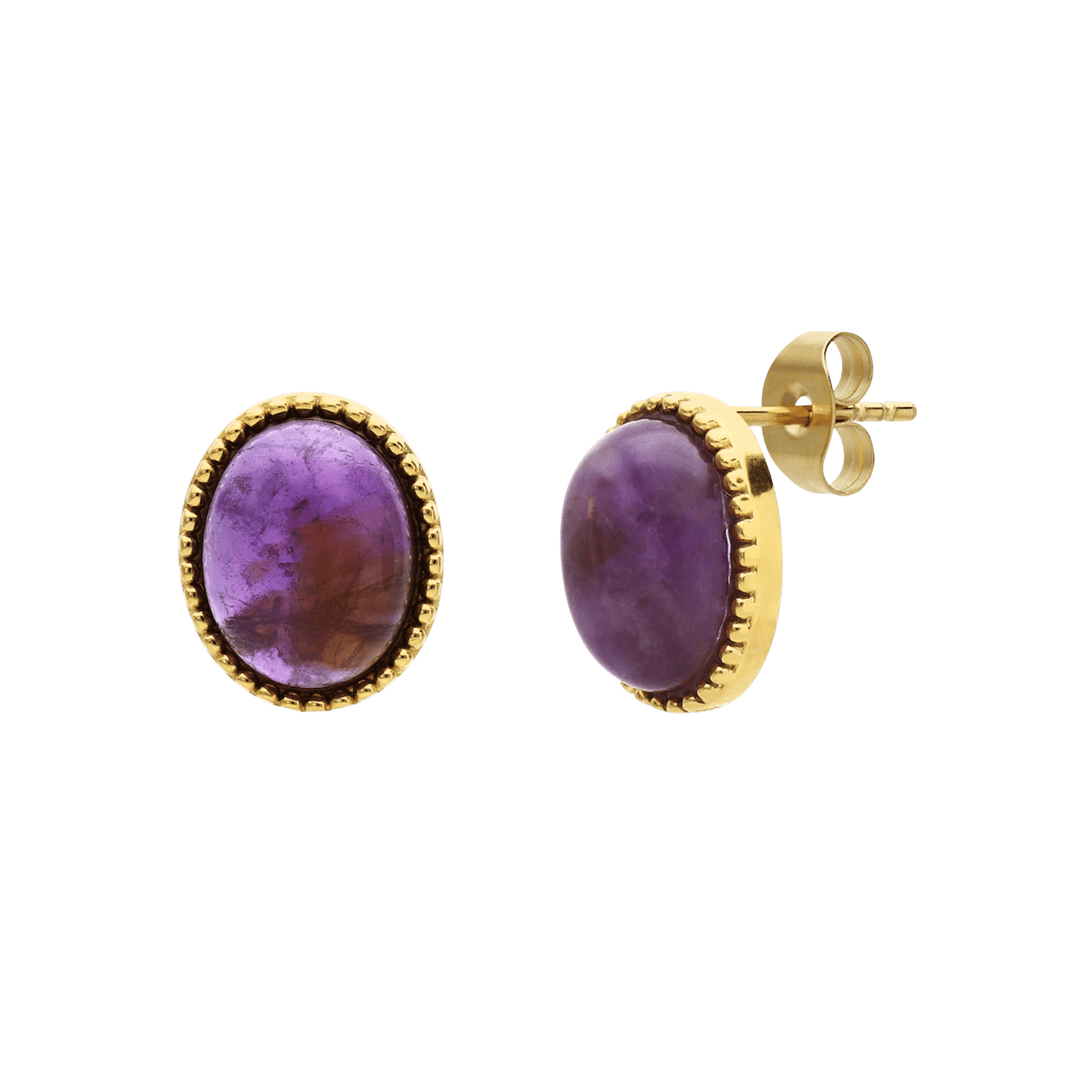Stainless steel goldplated oorbellen met amethyst