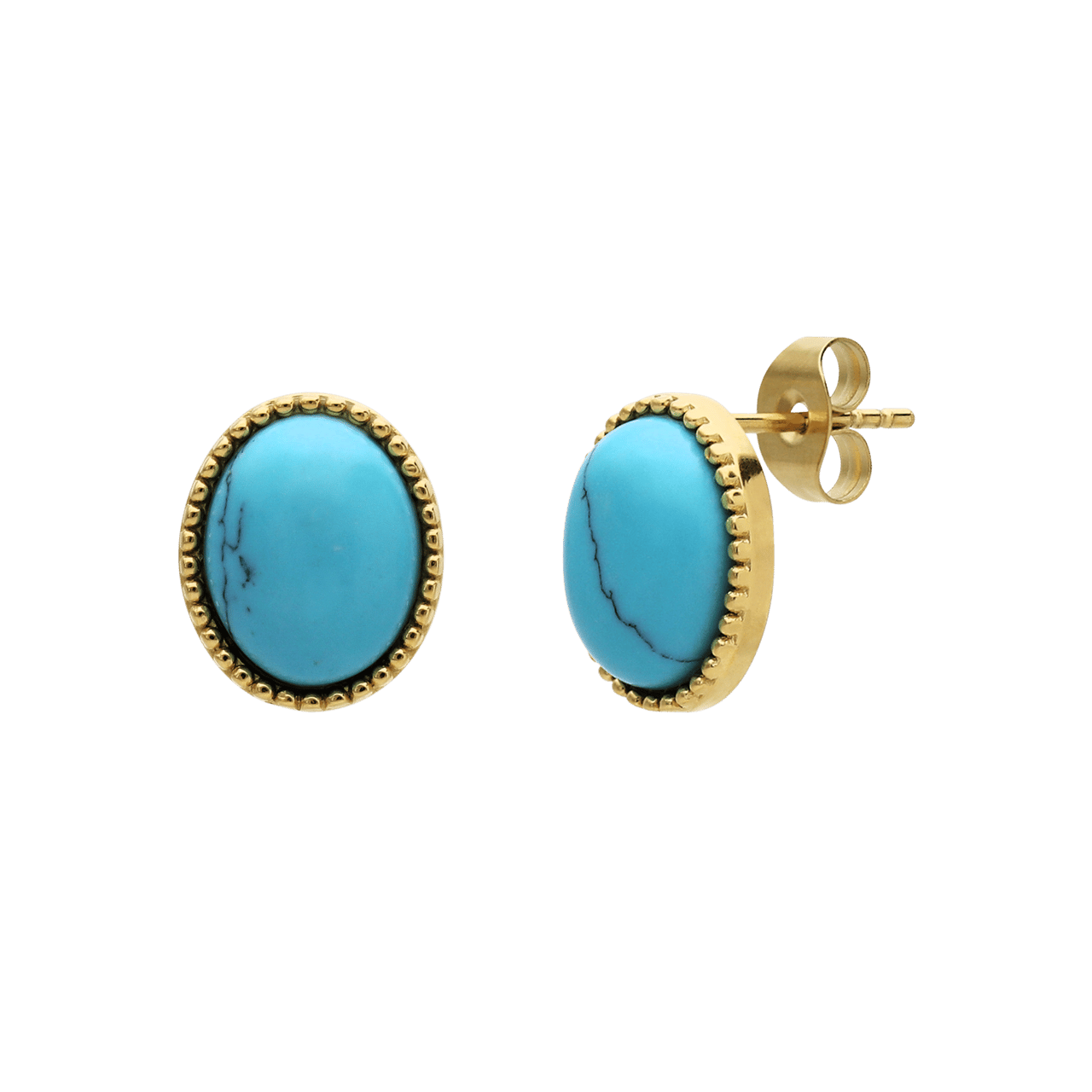 Stainless steel goldplated oorknoppen met turquoise voor dames