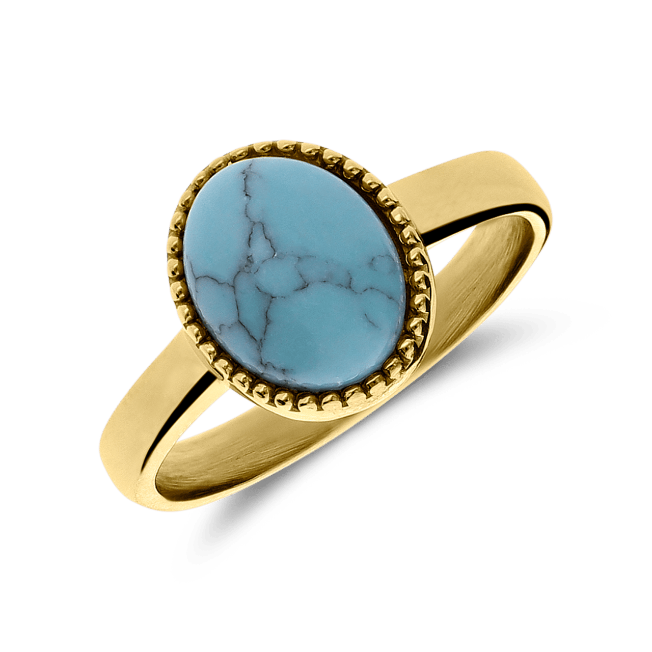 Stainless steel goldplated ring met turquoise voor dames