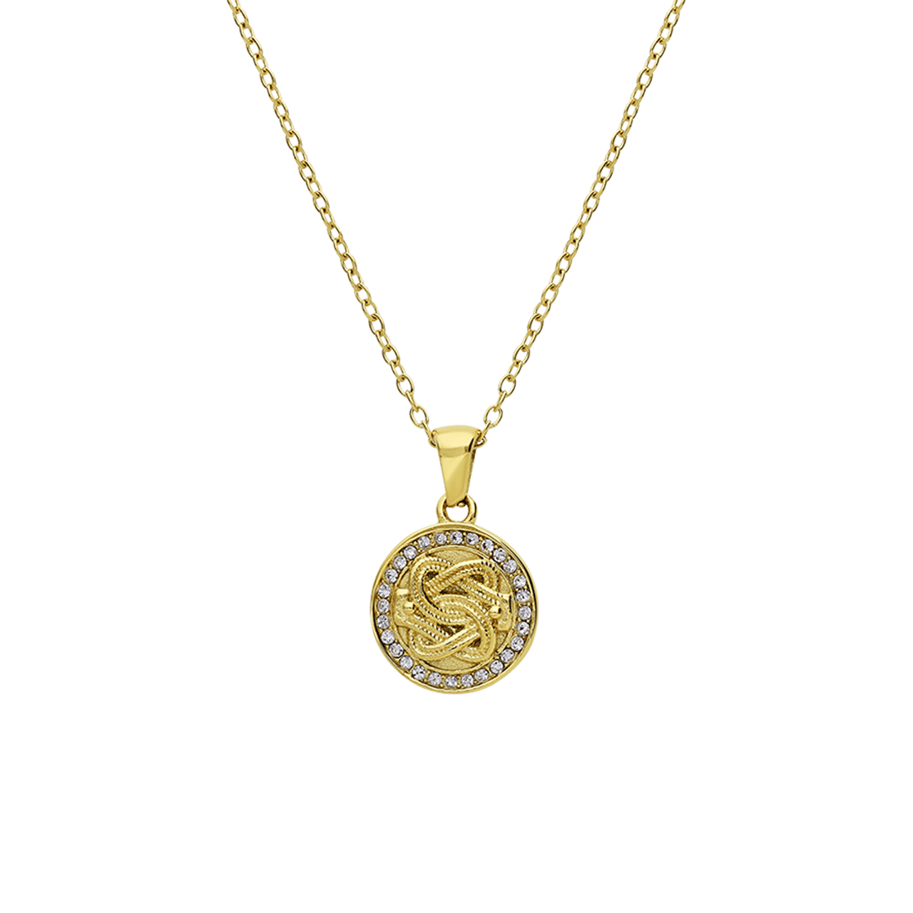 Stalen goldplated ketting met hanger munt met kristal