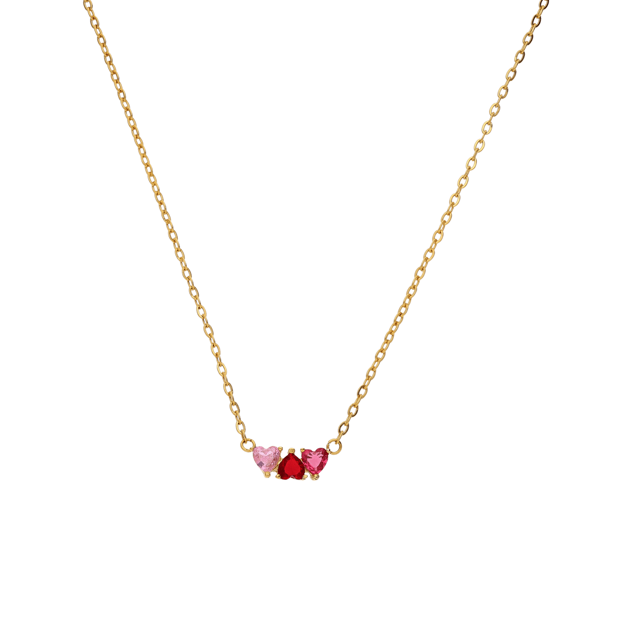 Stainless steel goldplated ketting met rood zirkonia hart