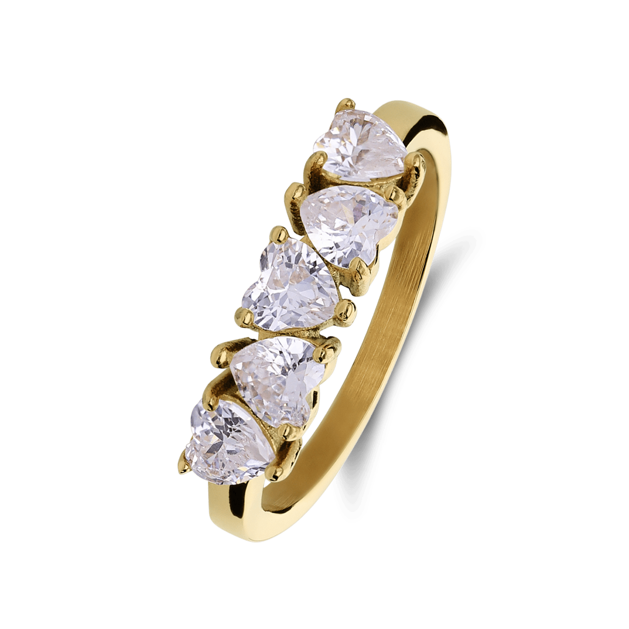 Stainless steel goldplated ring met wit zirkonia hart