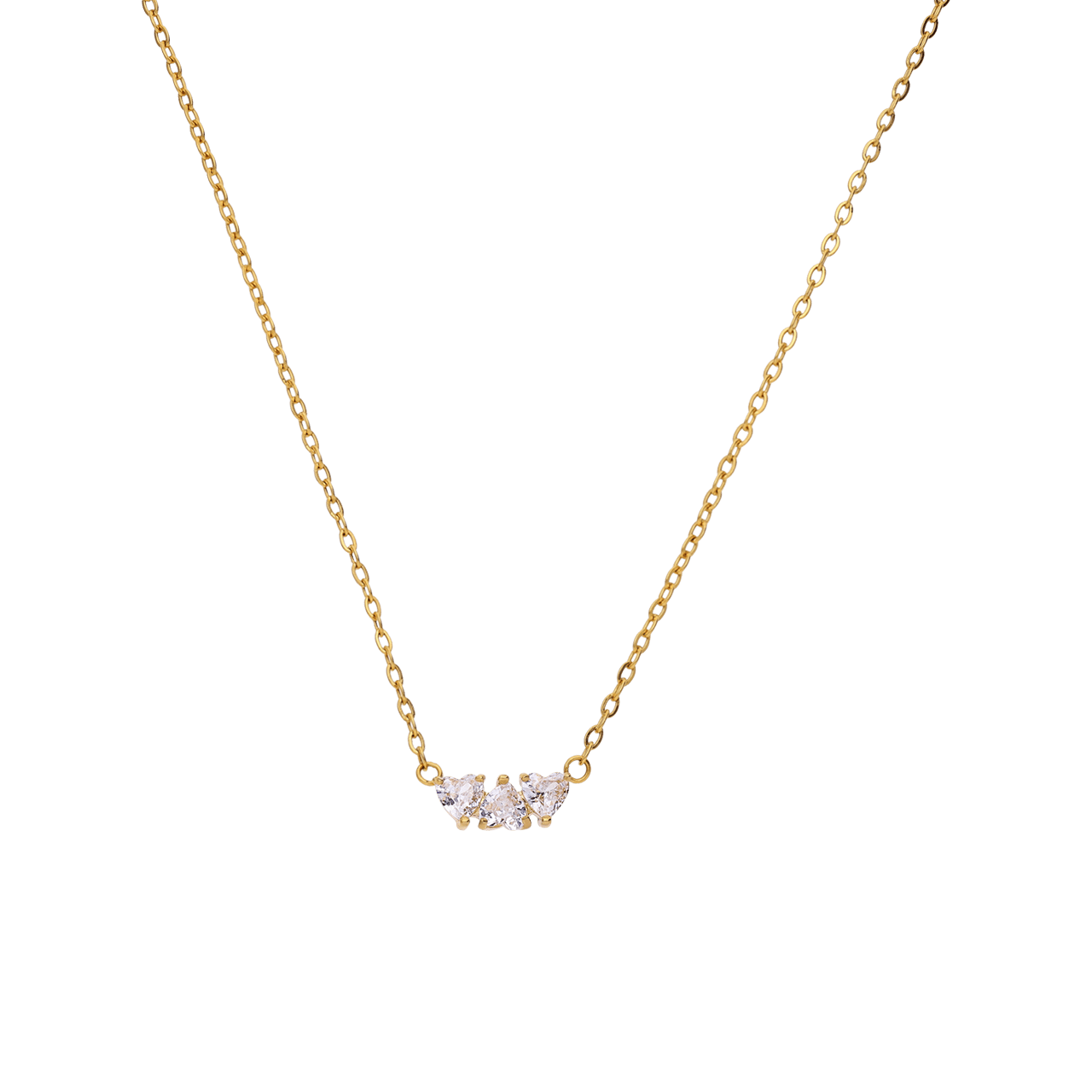 Stalen goldplated ketting met hanger hart met zirkonia voor dames