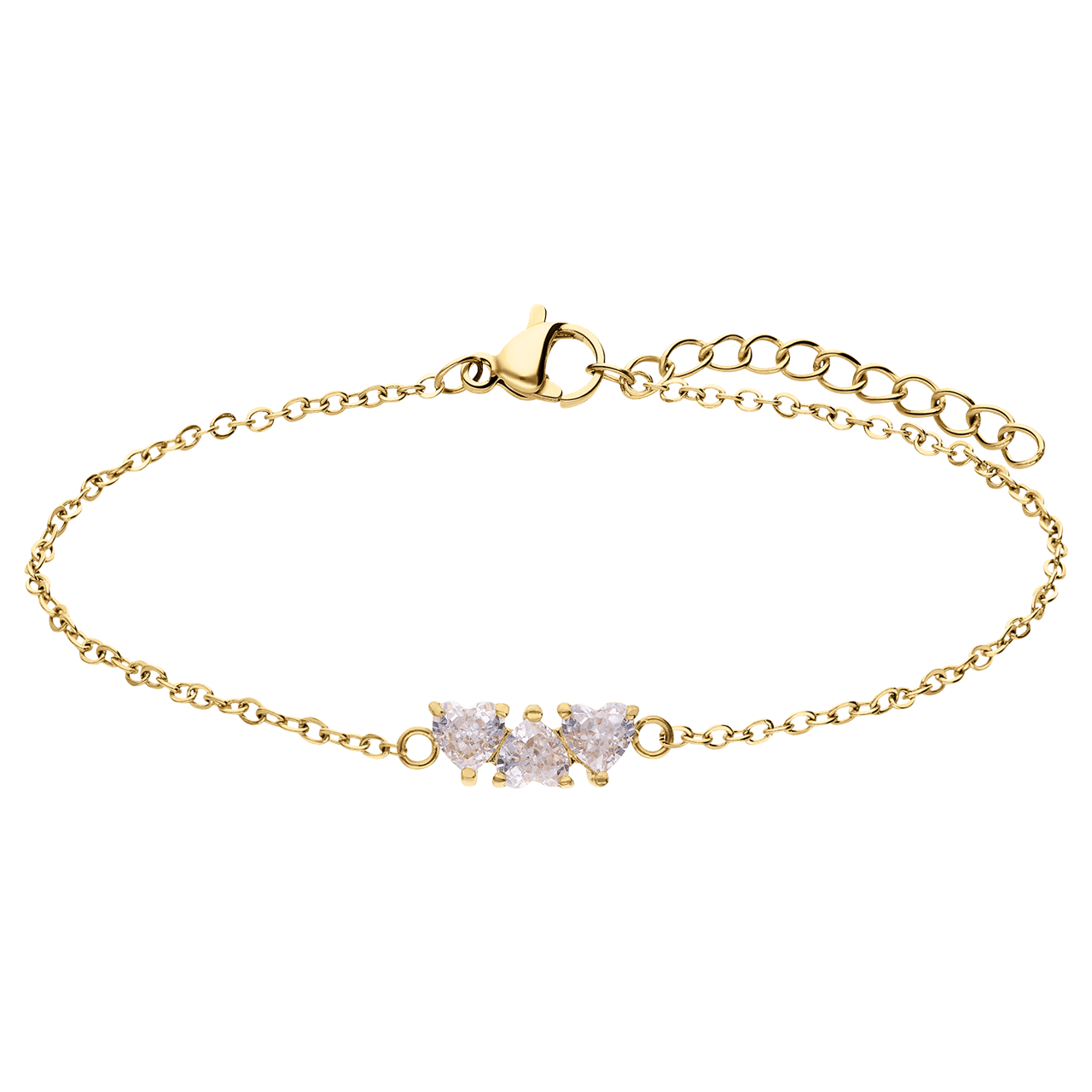 Armband aus Edelstahl, vergoldet, mit weißem Zirkonia, Herz