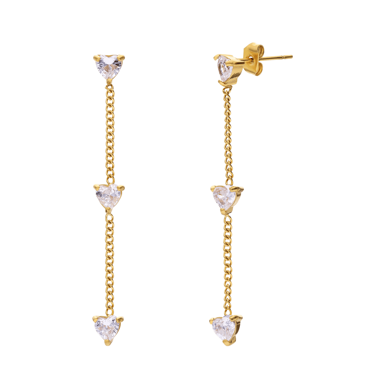 Stainless steel goldplated oorhangers met wit zirkonia hart