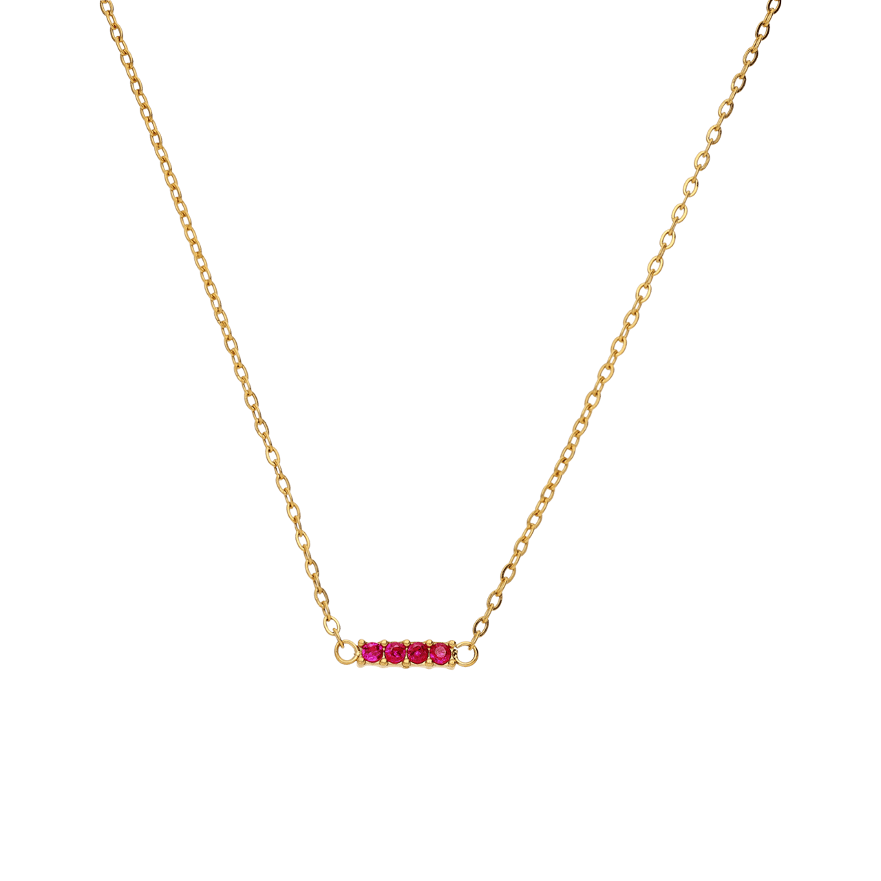 Stainless steel goldplated ketting met rood zirkonia