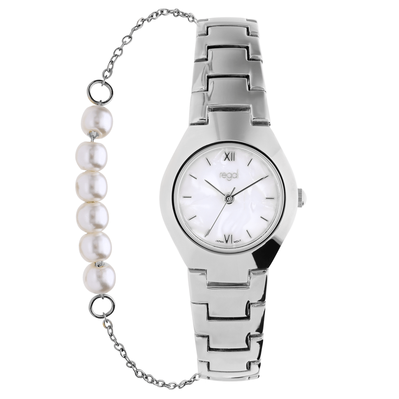 Regal Damen-Set, Armbanduhr und Armband, silberfarben