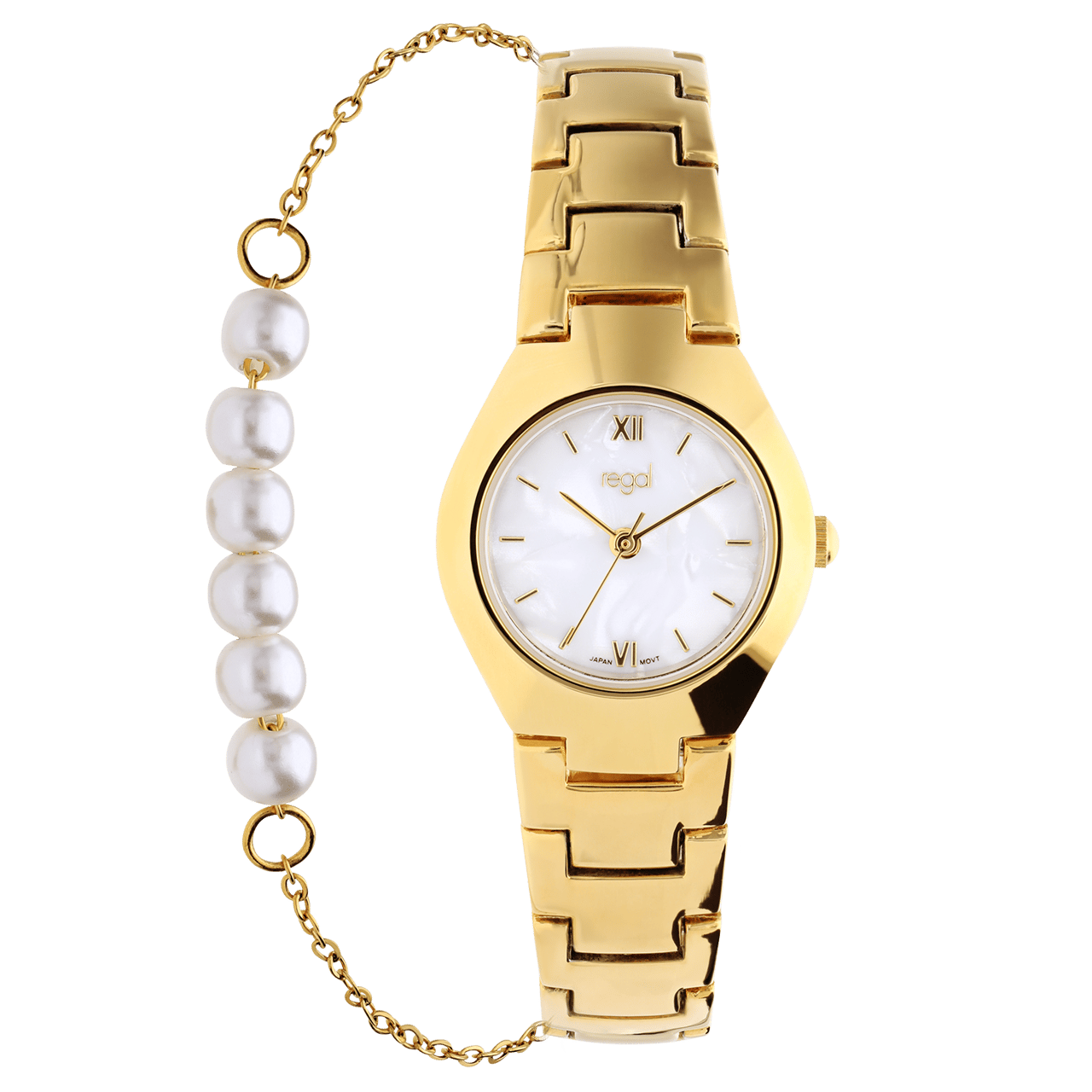 Regal Damen-Set, Armbanduhr und Armband, goldfarben