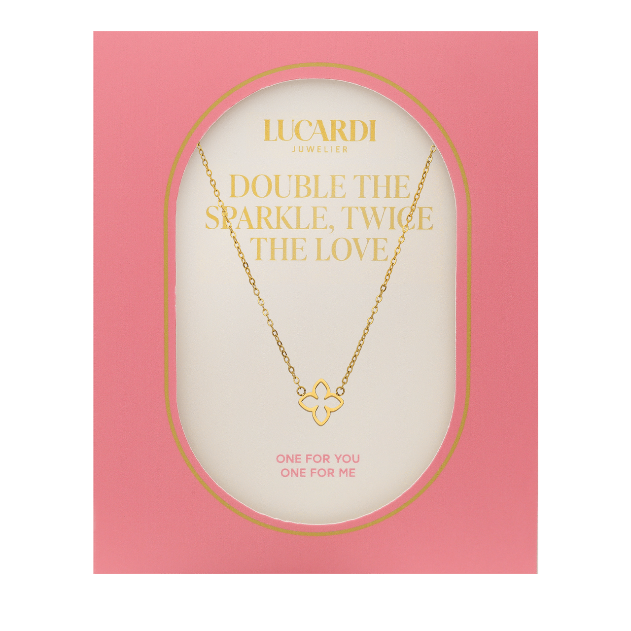 Stainless steel goldplated ketting met ovale bloem