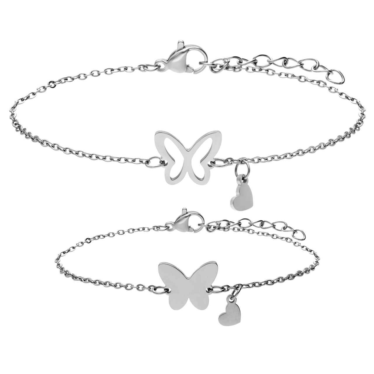 Armbänder aus Edelstahl, Mutter/Tochter, Schmetterling
