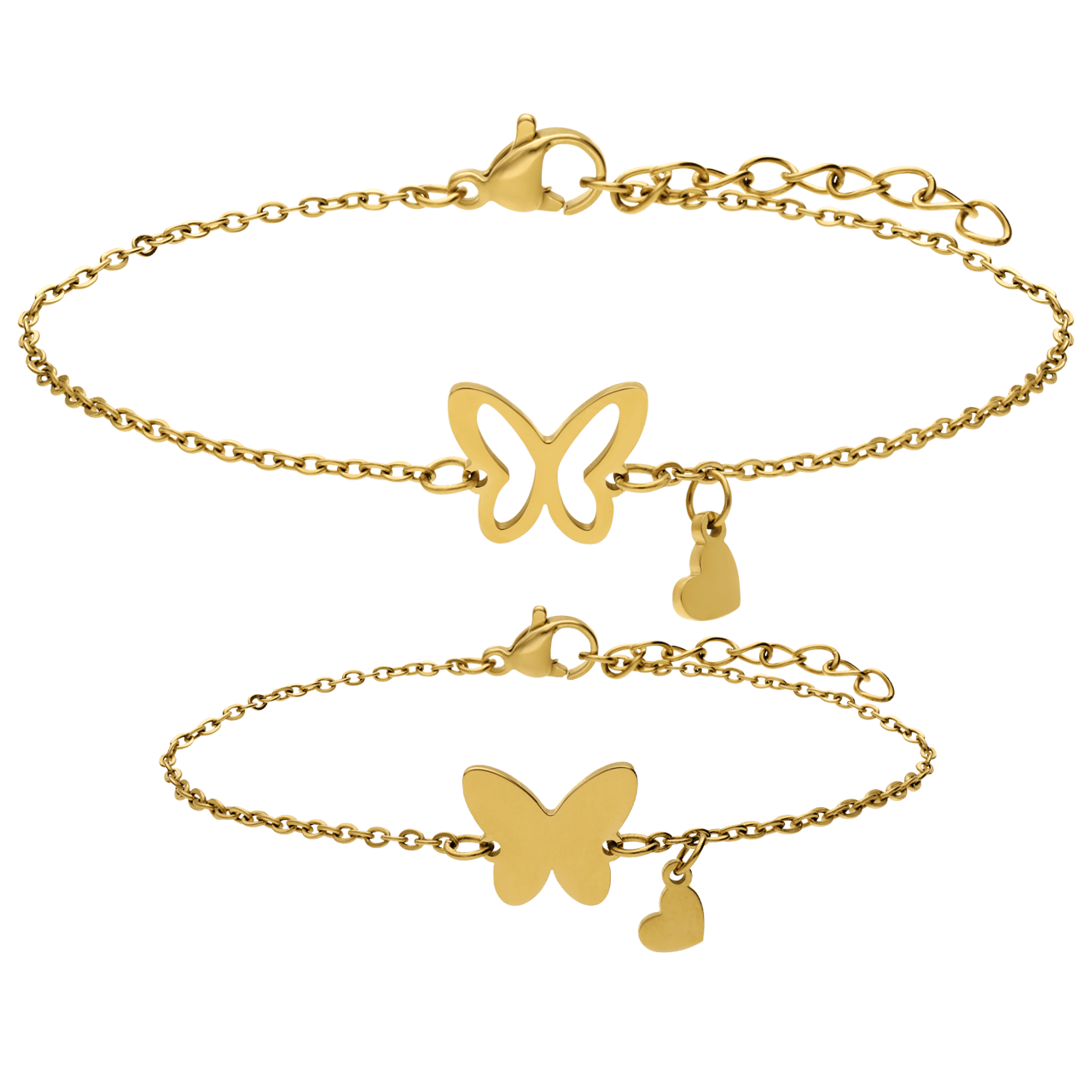 Stalen goldplated armbanden set voor dames met vlinder