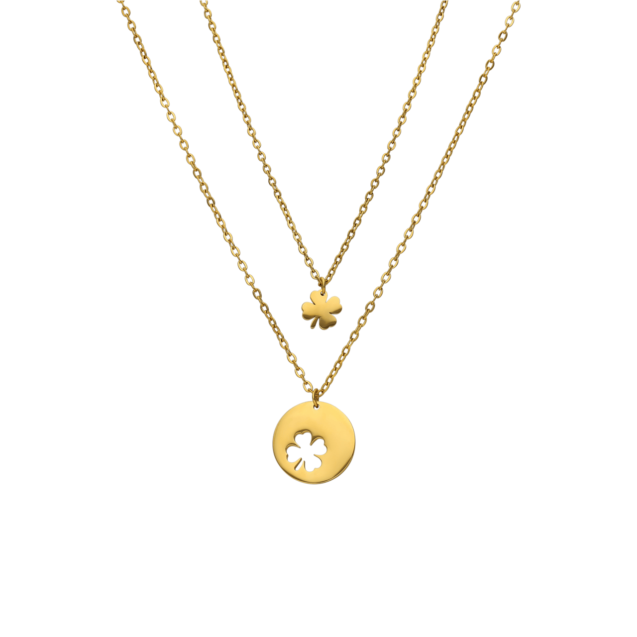 Stalen goldplated ketting met hanger klaver voor dames