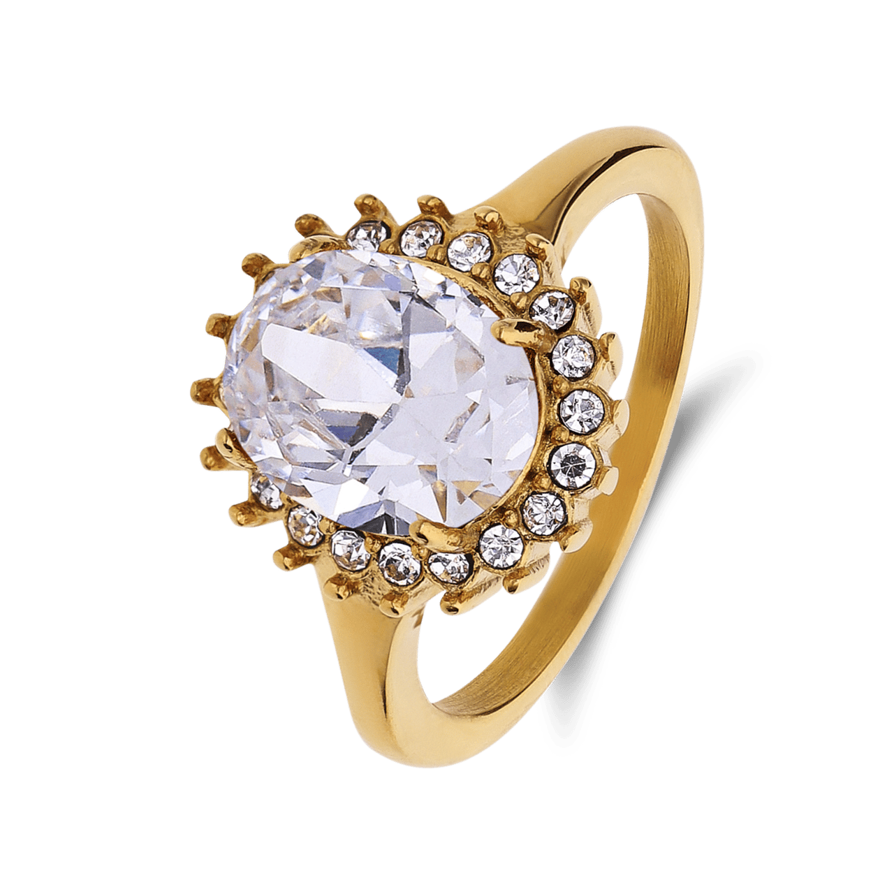 Stainless steel goldplated vintage ring met wit zirkonia