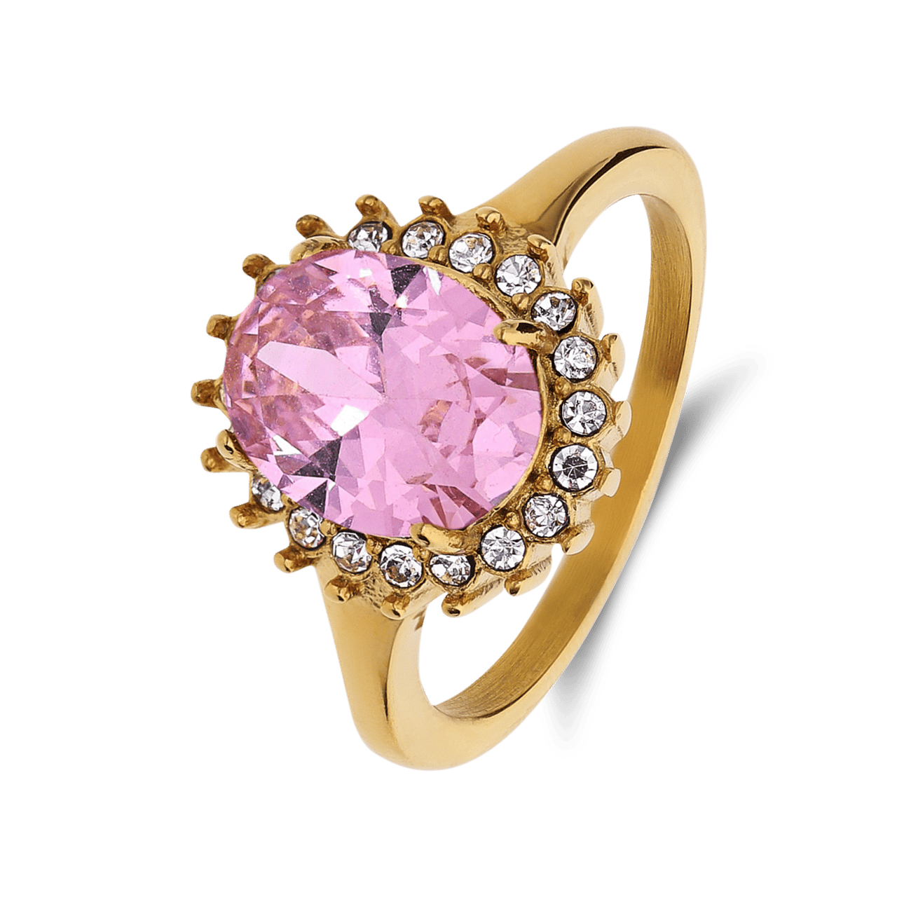 Stalen goldplated vintage ring met roze zirkonia