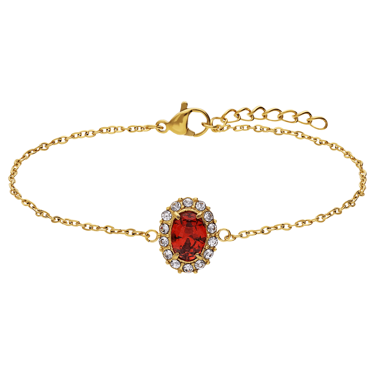 Stainless steel goldplated vintage armband met rood zirkonia