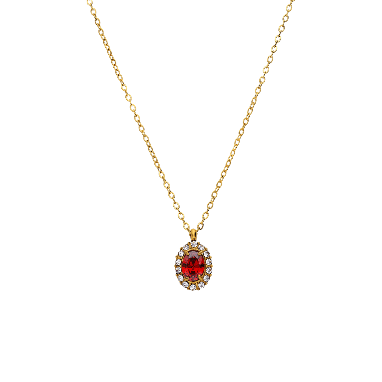 Stainless steel goldplated vintage ketting met rood zirkonia