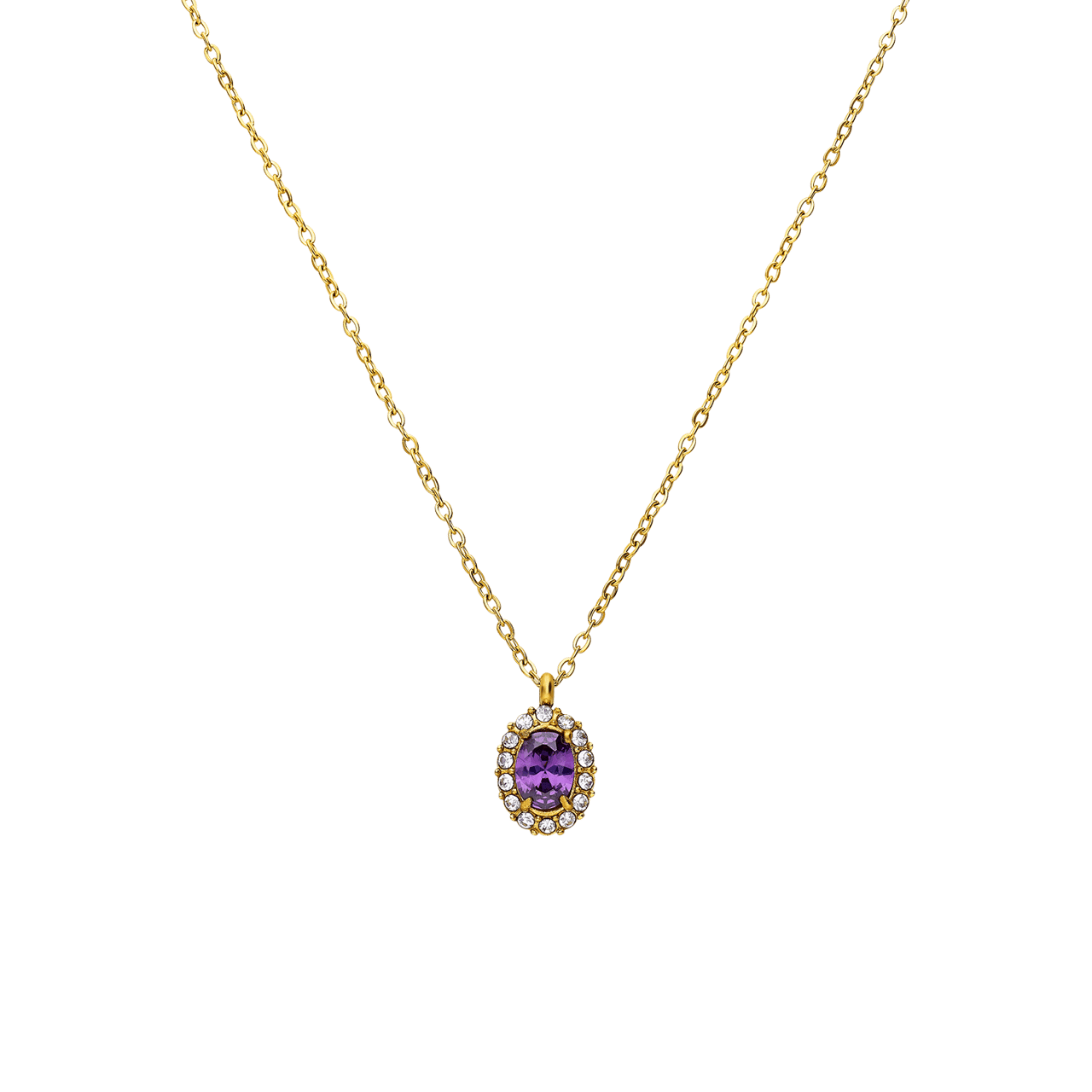 Stalen goldplated ketting met hanger met zirkonia voor dames