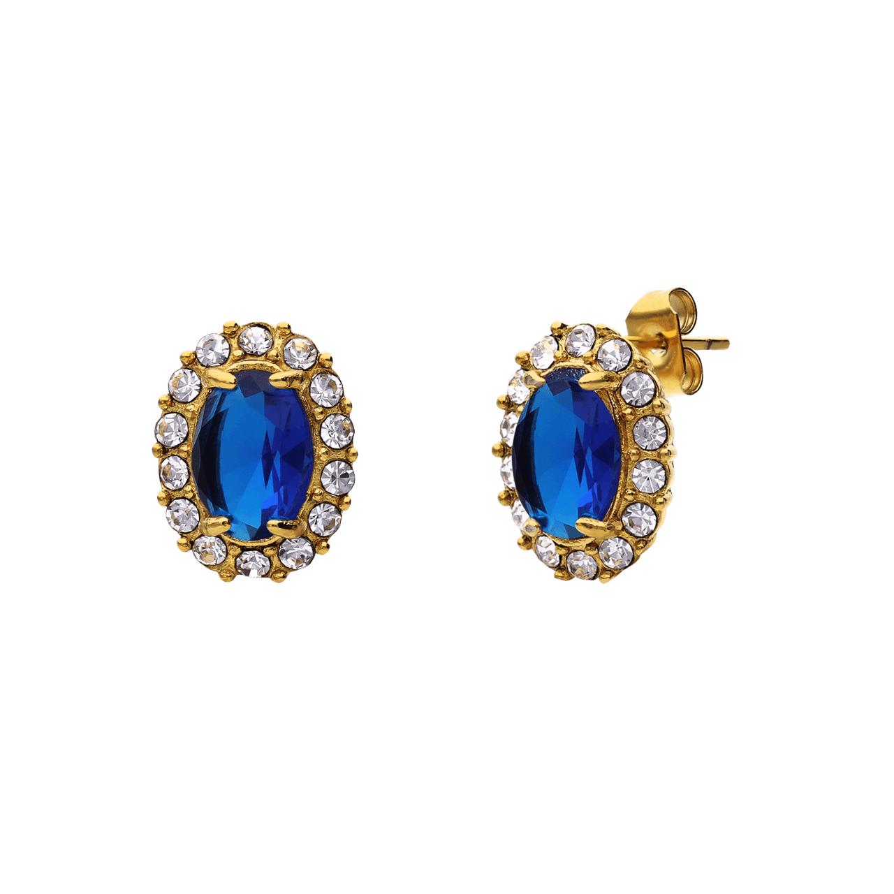 Stainless steel goldplated vintage oorbellen met blauw zirkonia
