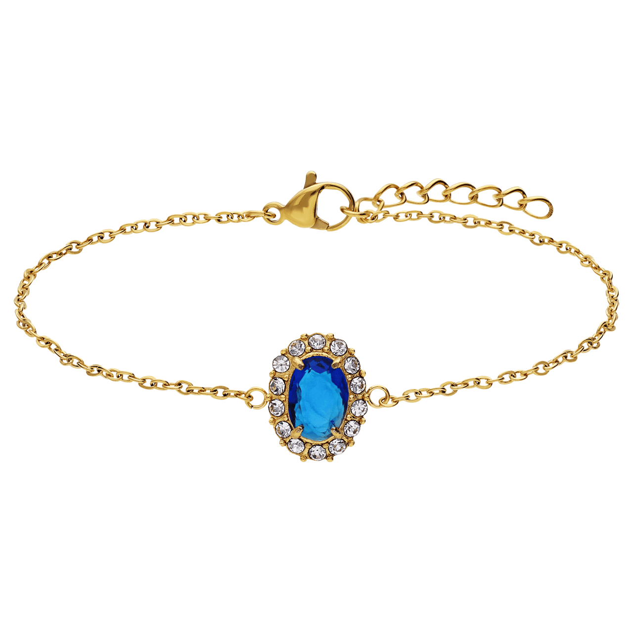 Stainless steel goldplated vintage armband met blauw zirkonia
