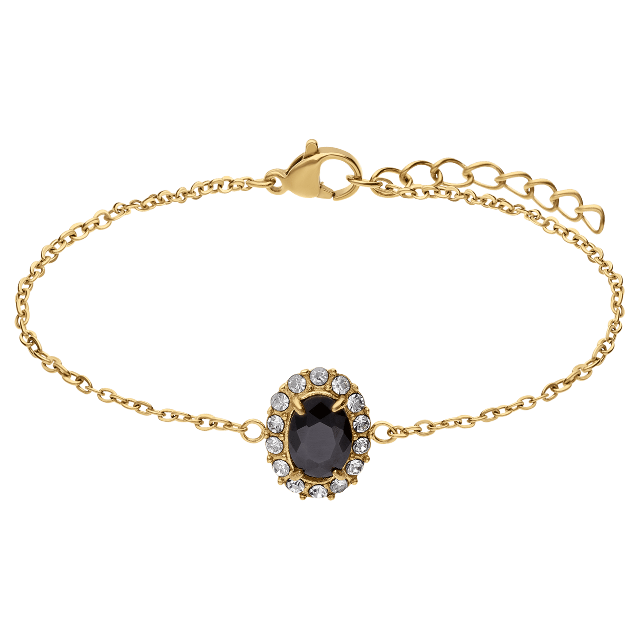 Stainless steel goldplated vintage armband met zwart zirkonia