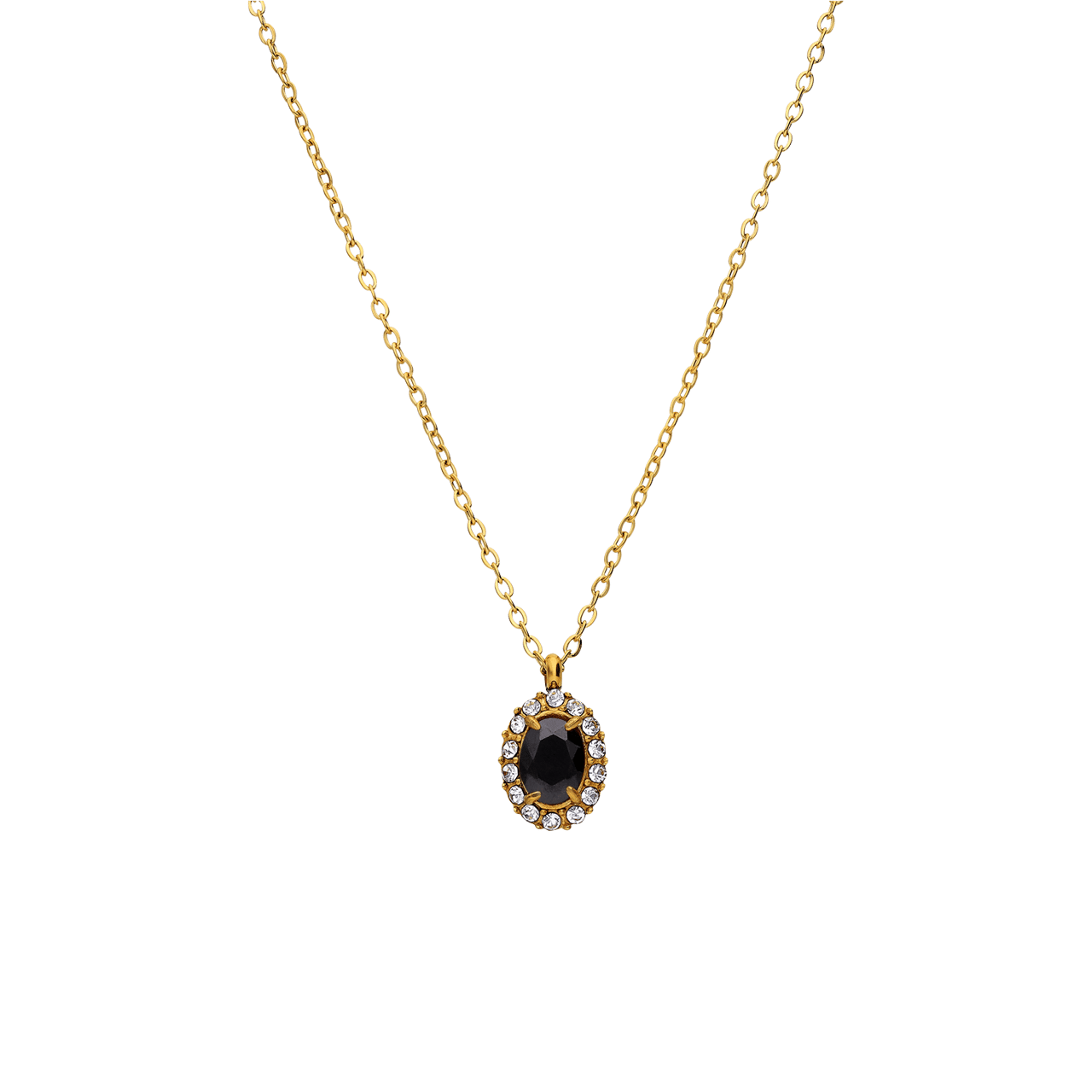 Stainless steel goldplated vintage ketting met zwart zirkonia