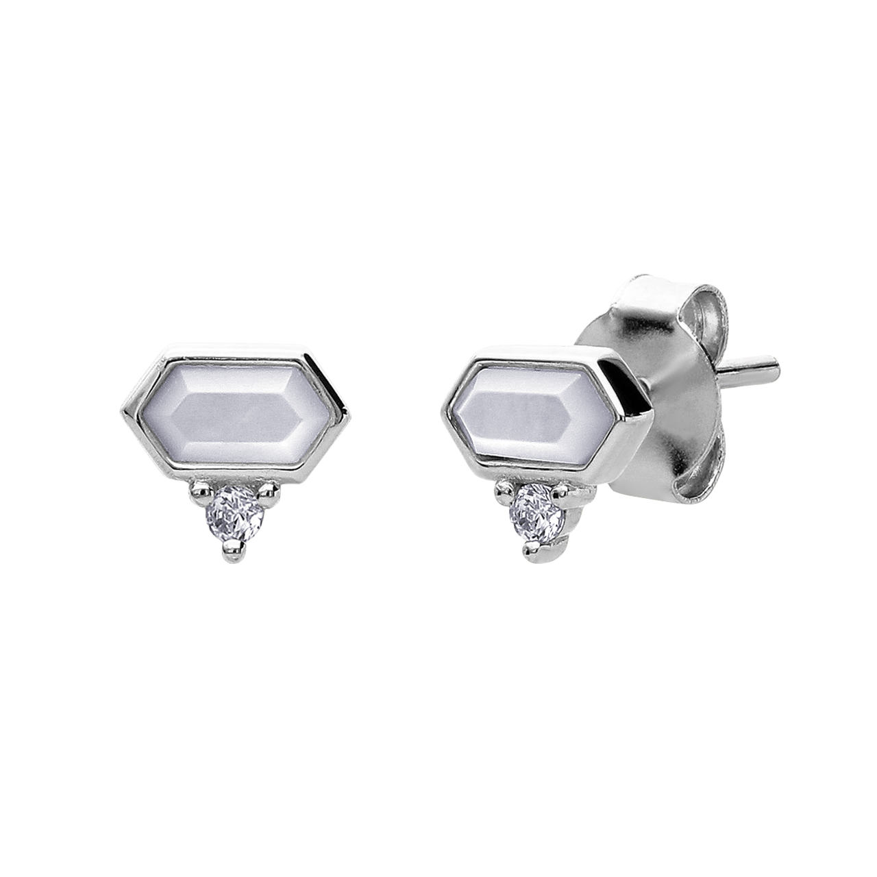 Ohrstecker aus 925er Silber mit Perlmutt und Zirkoniasteinen versehen