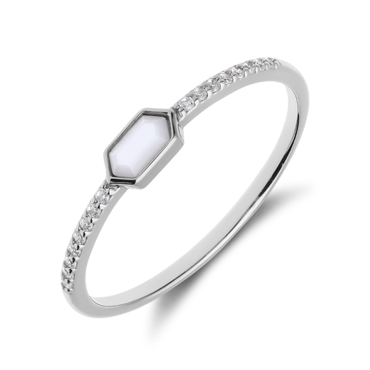 Zilveren ring parelmoer hexagon