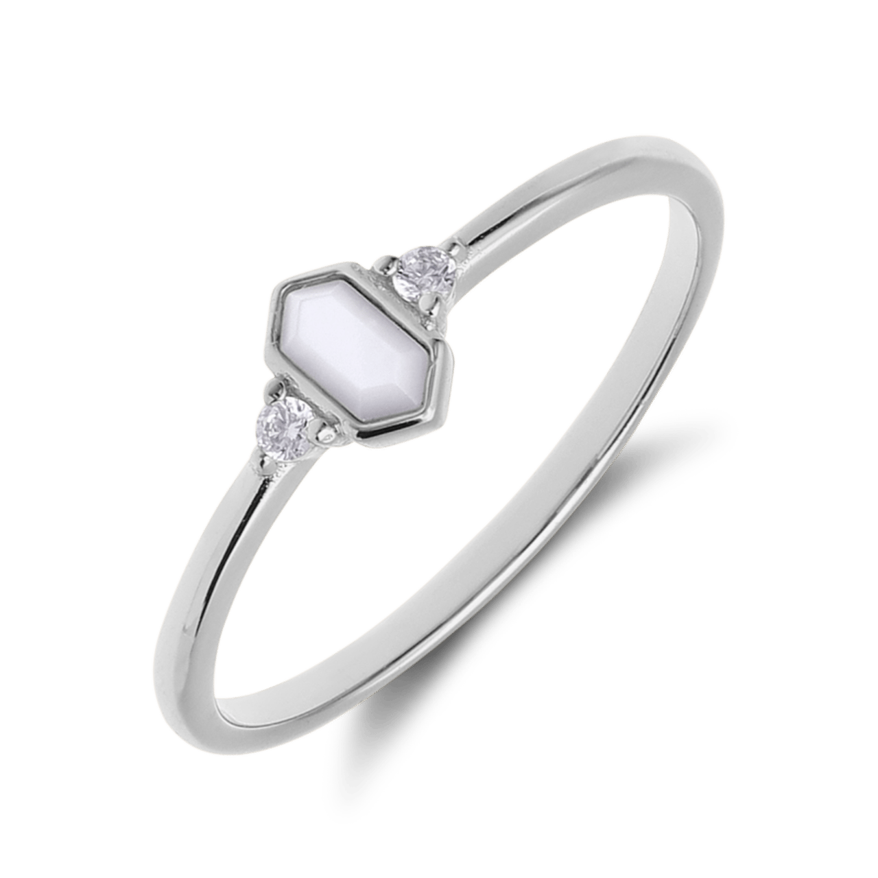 Ring aus 925er Silber mit Perlmutt und Zirkoniasteinen besetzt