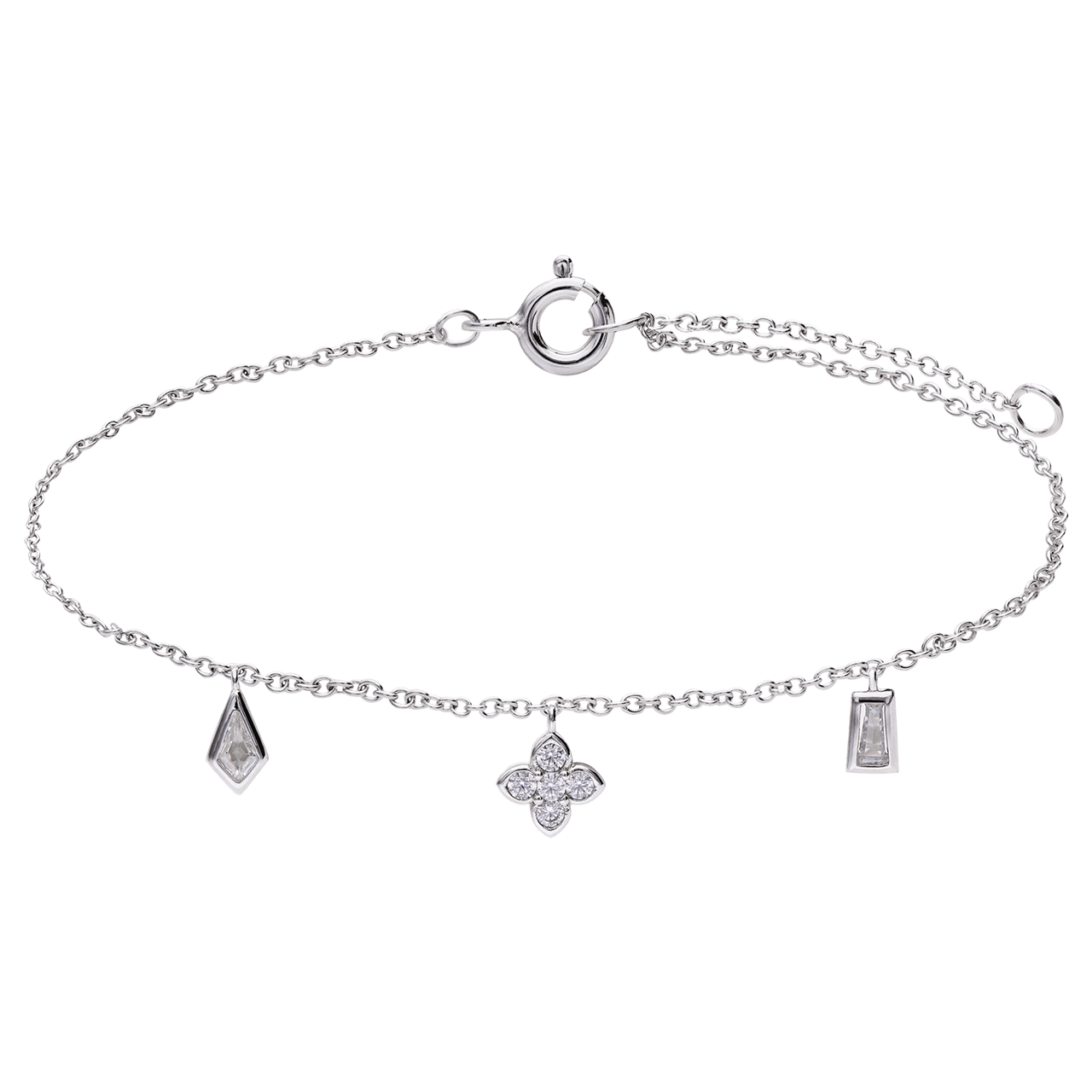 Armband aus 925 Silber mit Anhängern im Baguetteschliff